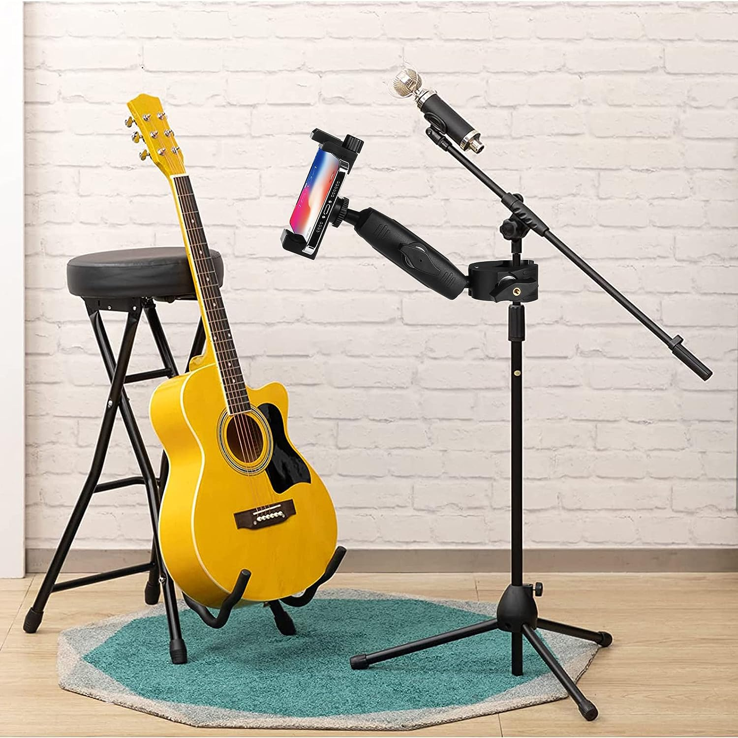 Music Boom Microphone Mic Stand Phone Holder Mount with Long Arm and Super Clamp 360&deg; Rotation for Phone 14 13 12 11 MAX Pro Samsung Galaxy S22 S21 Google Pixel, 3.5 to 7" Smartphone image number 5