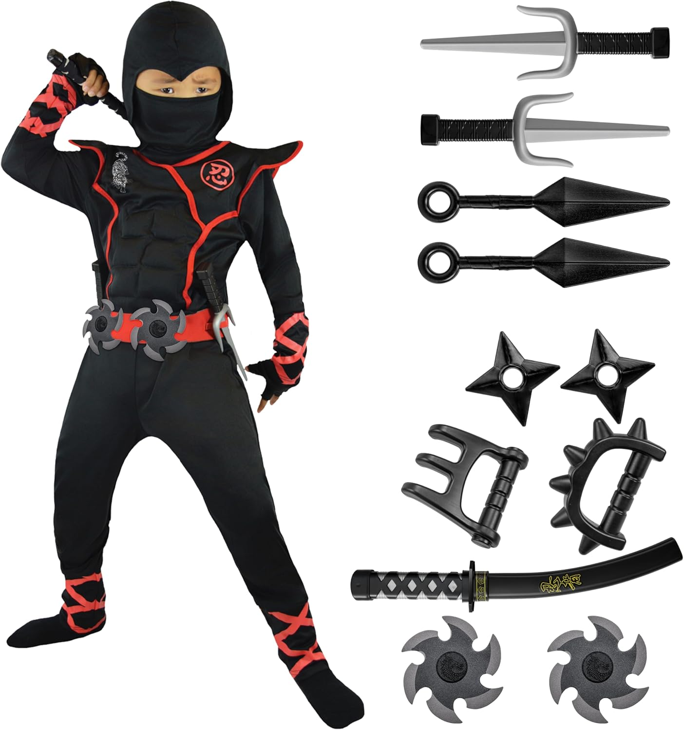 Spooktacular Creations Halloween Ninja Costume, Ninja Outfit Set for Kids, Halloween Costumes for Boys Dress up Party image number 5