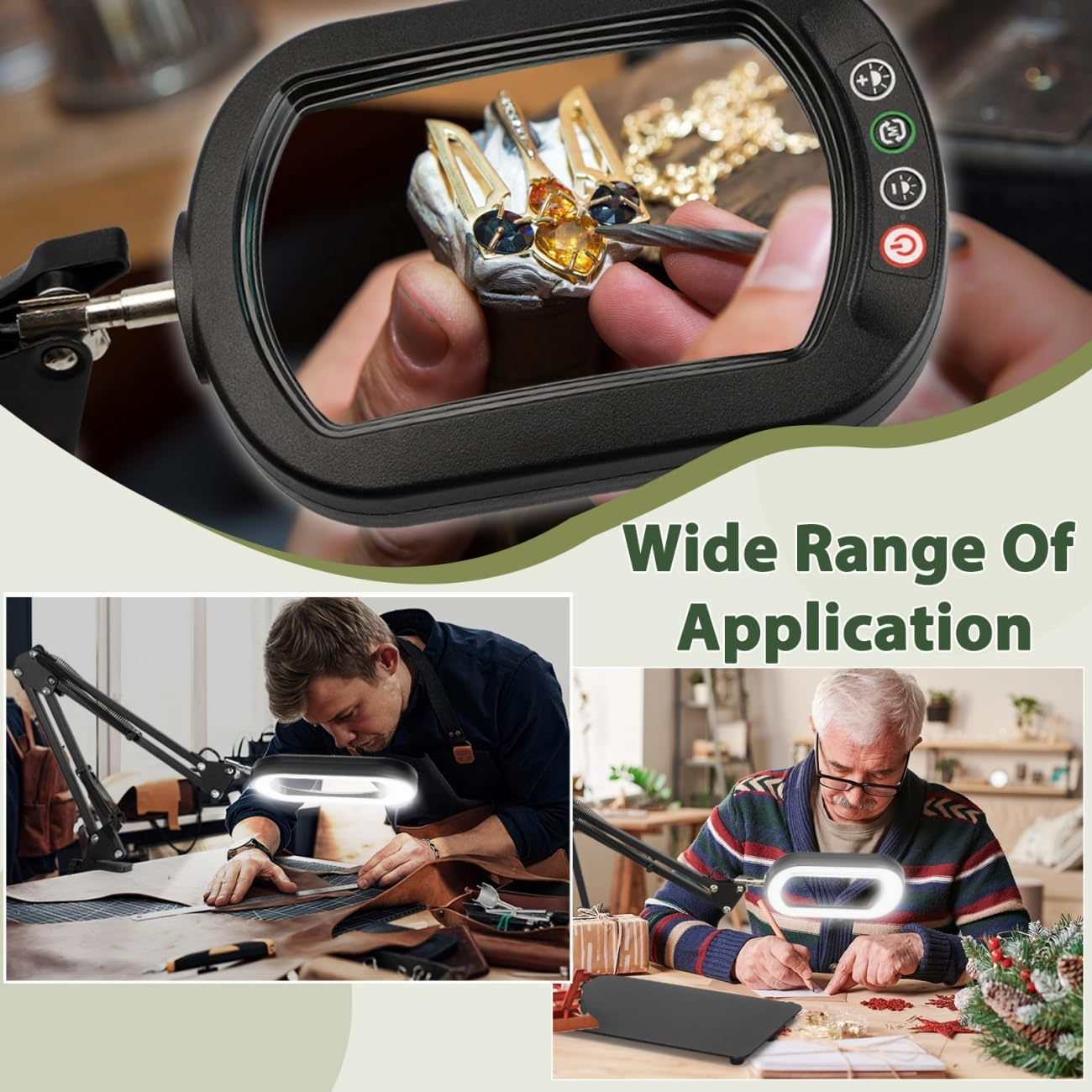 Veemagni 10X Rectangle Magnifying Glass with Light and Stand, 5 Color Modes Stepless Dimmable, 2-In-1 LED Lighted Desk Lamp & Clamp, Hands Free Magnifier for Reading Crafts Repair Painting Close Work image number 6