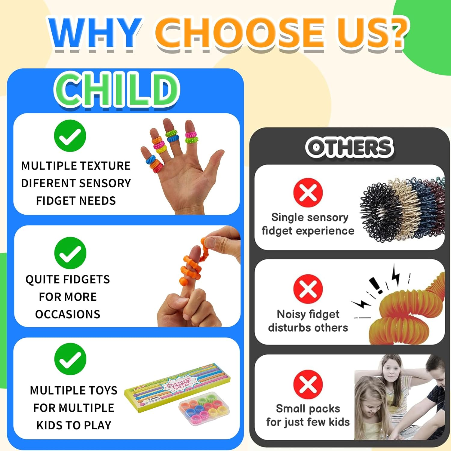 18 Pack Fidget Toys Kids Sensory Rings, Textured Stretchy String, Sensory Toys for Kids with Autism - Quiet Anxiety Fidgets for Classroom image number 1