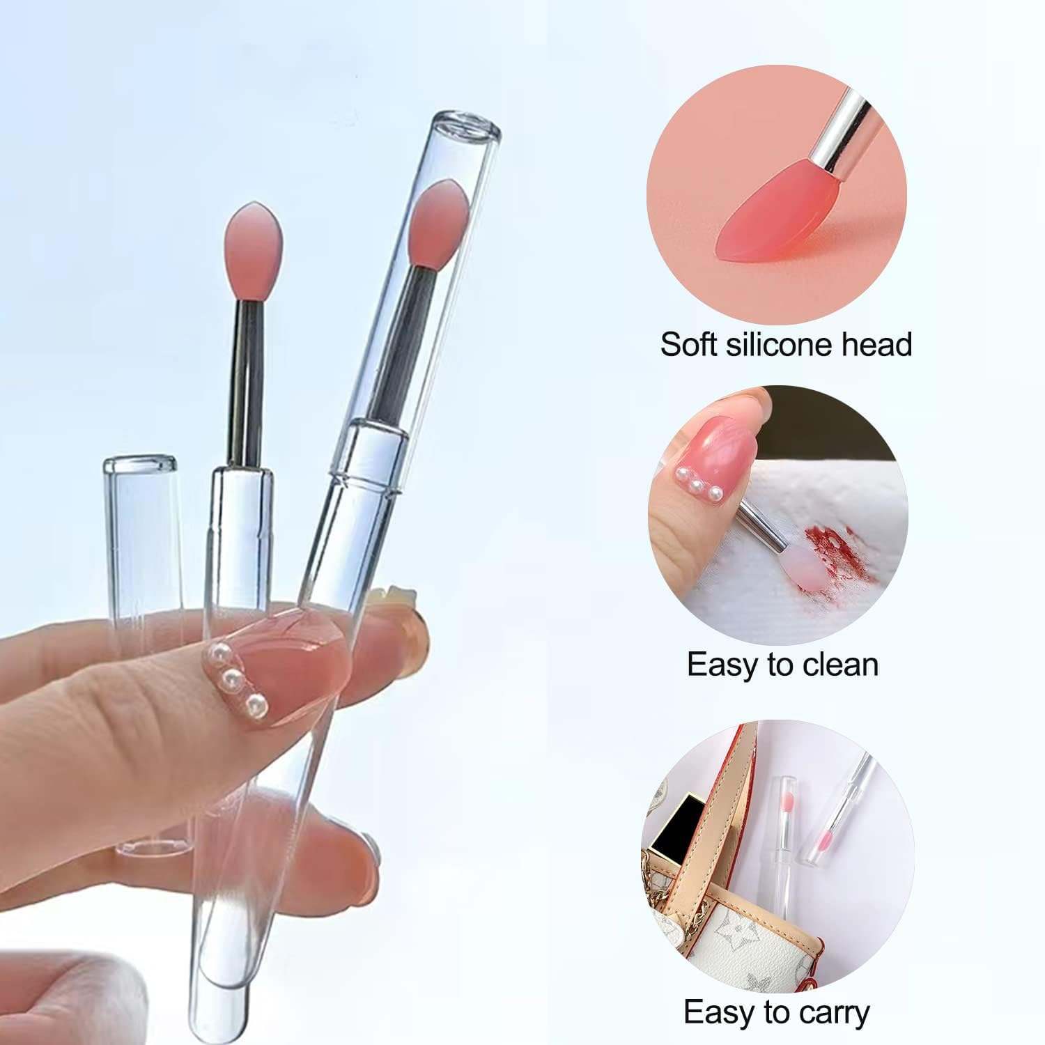 FIENSYDL Lip Brush, Silicone Lip Applicator Reusable 3PCS Lip Mask Applicator, Silicone Retractable Lips Gloss Balm Applicators Eyeshadow Lips Scrub Brush Applicators Disposable (3PCS) image number 6