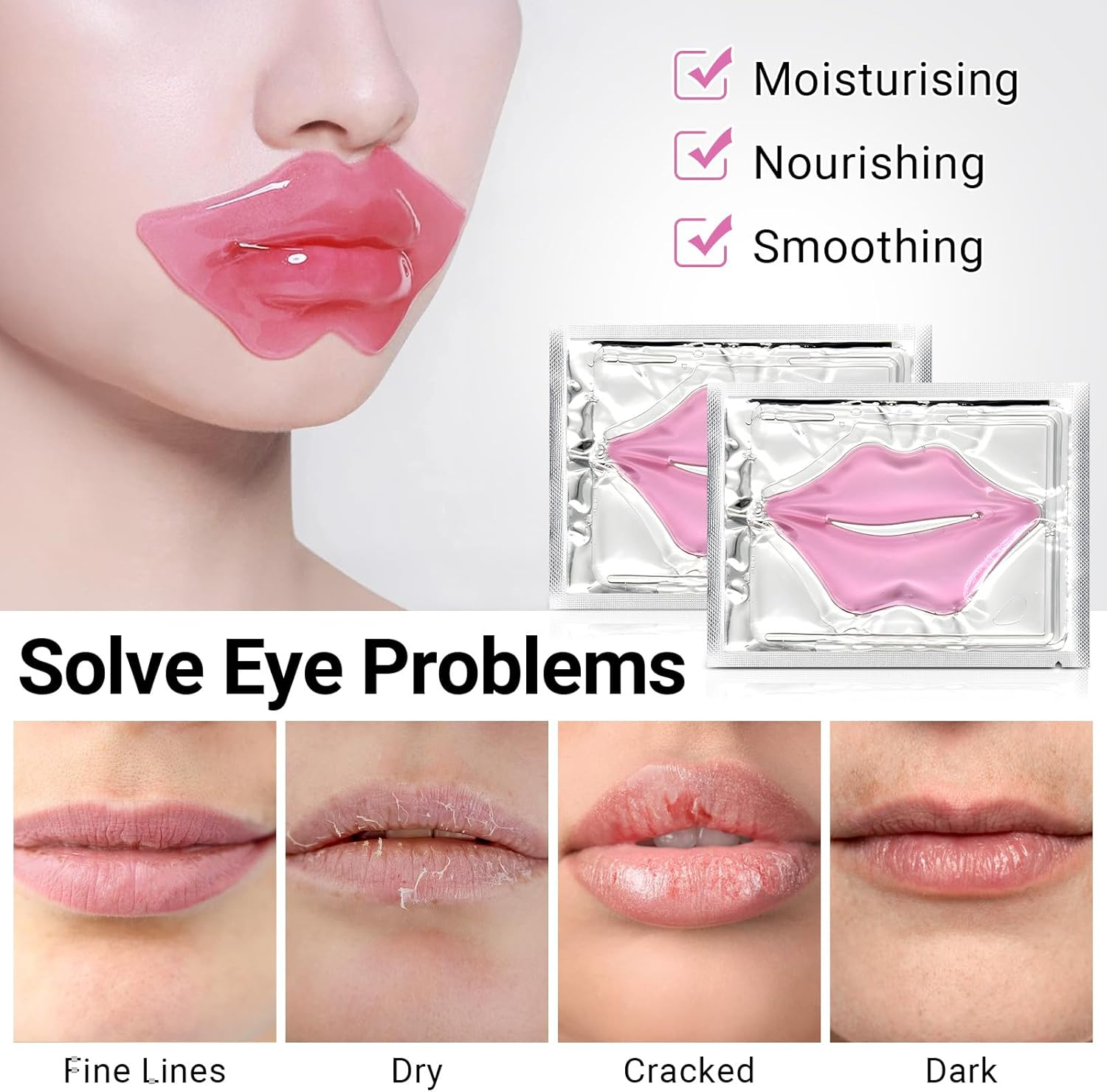 20 Pcs Collagen Gold Eye Mask & Pink Lip Mask Set&ndash;Hydrating under Eye Patches & Lip Masks for Puffy Eyes,Dark Circles & Dry Lips&ndash;Skincare Gift Set for Women image number 4