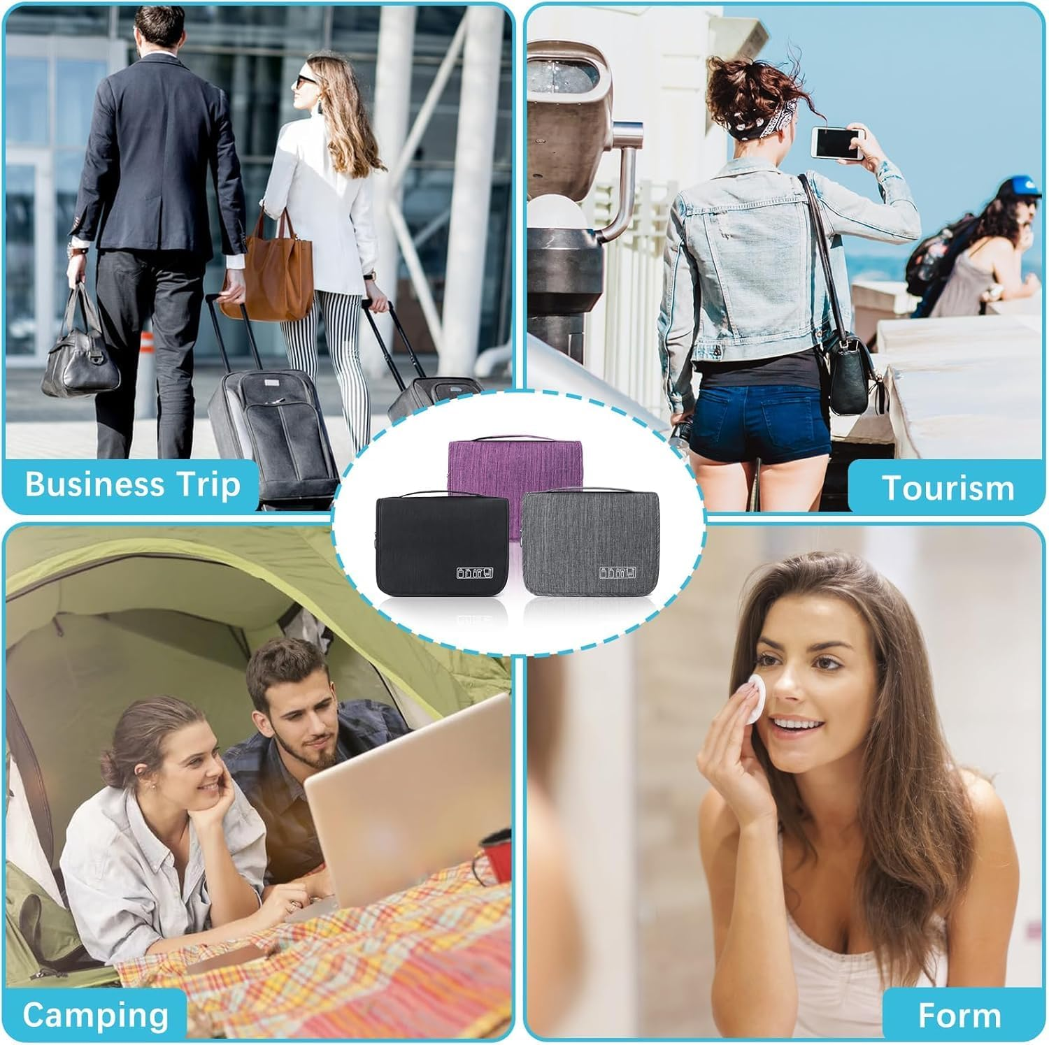 Hanging Toiletry Bag, Foldable Travel Toiletry Bag, Cosmetic Wash Bag with Zipper Carry Handle, Waterproof Makeup Bag Organizer Pouch for Men and Women Grey image number 1