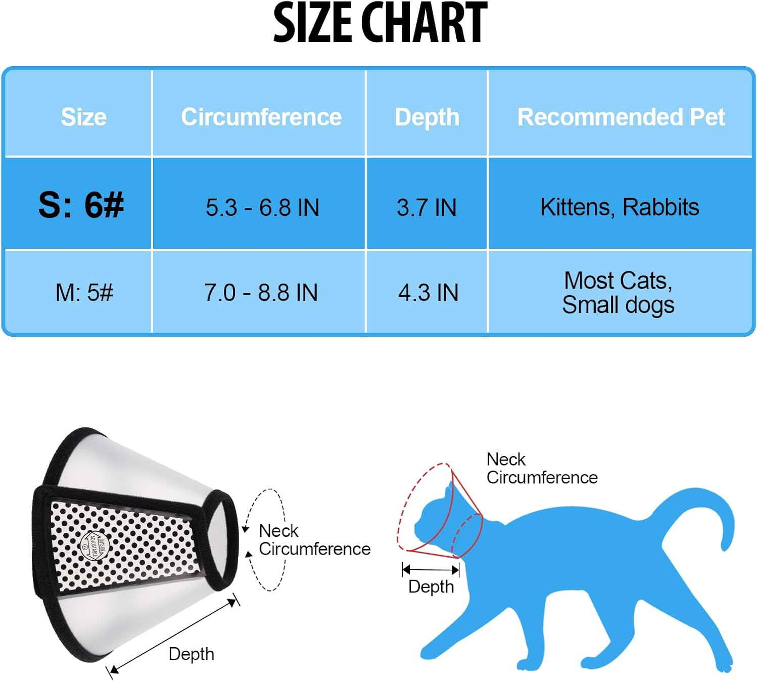 Depets Recovery Pet Cone E-Collar for Cats Puppy Rabbit Plastic Elizabeth Protective Collar Anti-Bite Lick Wound Healing Safety Practical Neck Cover Small Size 6# Neck Circumference 7 image number 4