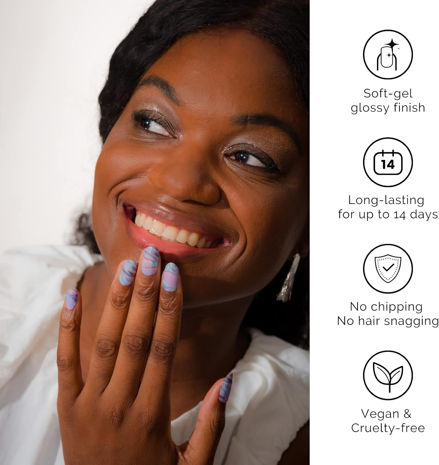 NAILOG Semi Cured Gel Nail Strips (20 Extra Long Nail Stickers) | Glossy & Long Lasting Soft Gel Finish Nail Wraps| Pearlescent Purple & Blue Holographic | La Plage image number 2