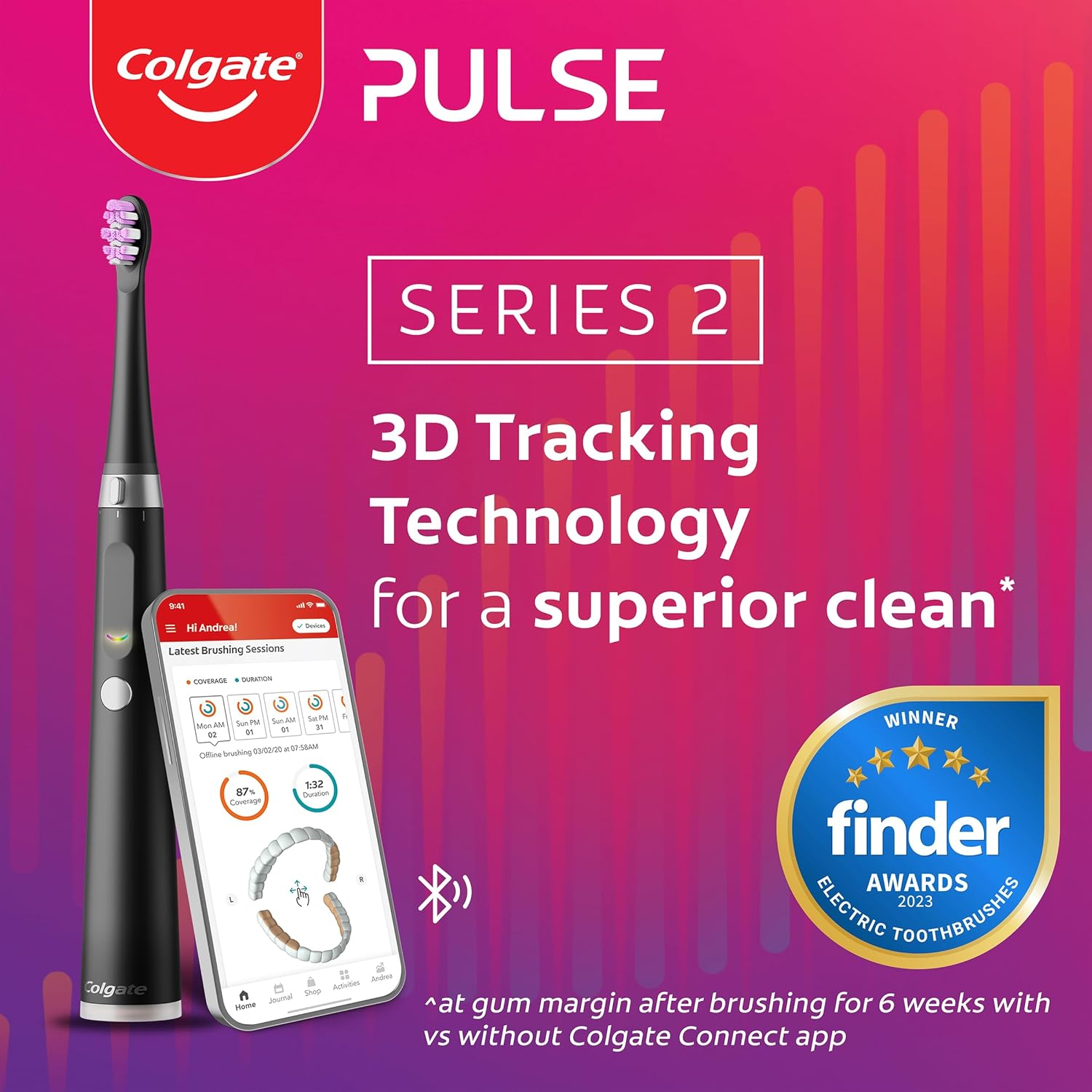 Colgate Pulse Connected Series 2 Deep Clean and Sensitive Electric Toothbrush, 1 Pack with 2 Refill Heads, Plaque Removal image number 1
