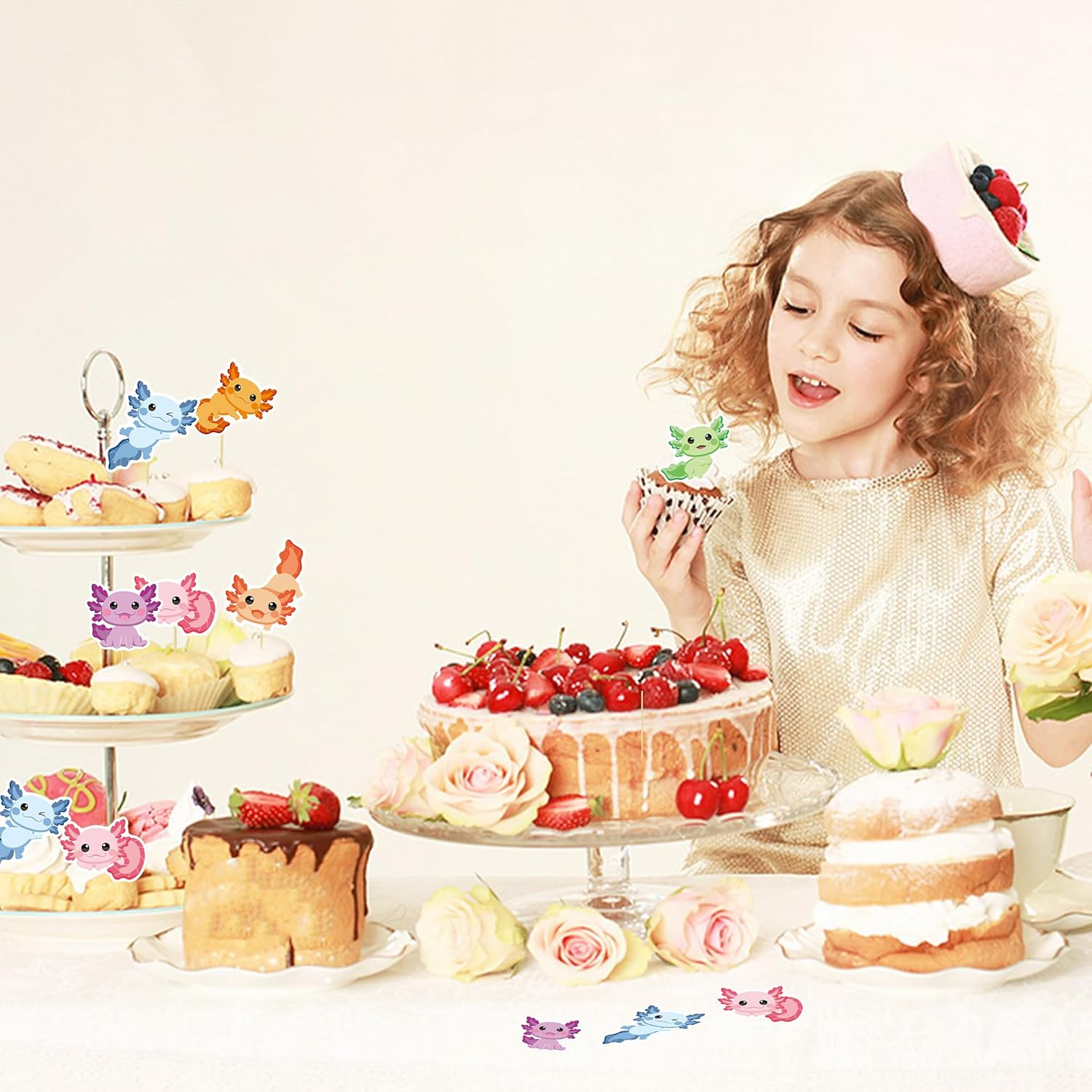 36Pcs Axolotl Cupcake Toppers Boys Girls Birthday Decorations Picks Reptile Animals Axolotl Party Supplies - Animal5 image number 6