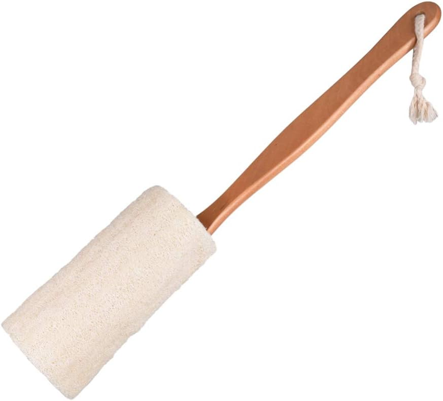 Cabilock Long Wooden Handle Natural Exfoliating Loofah Bath Brush Shower Scrubber for Gentle Exfoliation Skin Cleansing for Oily Dry Skin image number 1