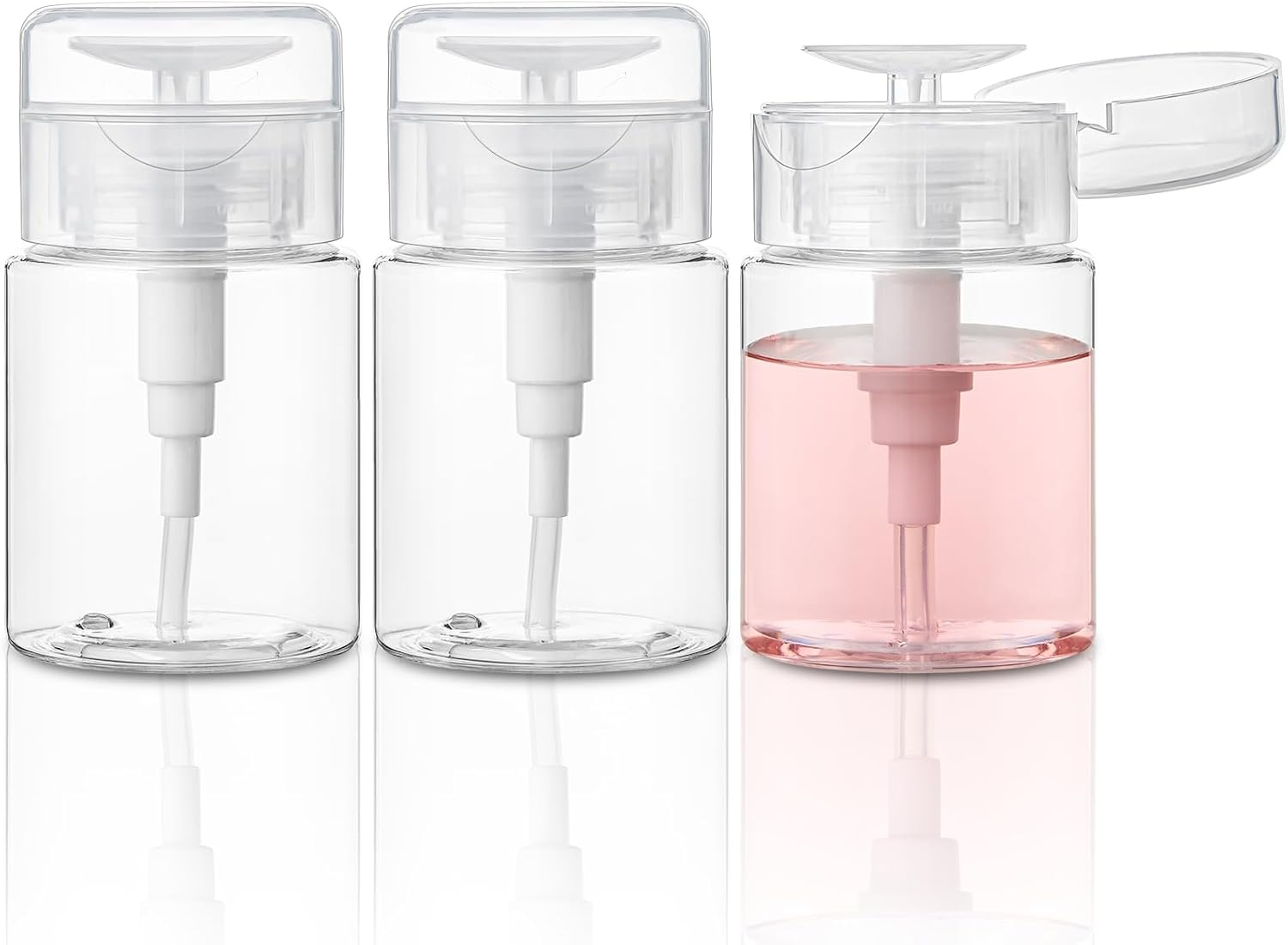 TUZAZO 3 Pack Push down Pump Bottle Dispenser for Makeup Remover, Facial Toner, Micellar Water, Alcohol, Nail Polish Remover Empty Push Top Bottles Containers 3.4Oz/100Ml image number 2