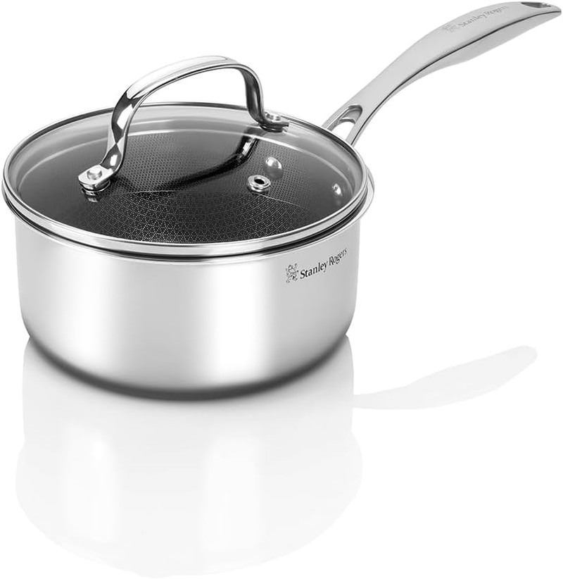 Stanley Rogers Matrix Non-Stick Saucepan with Glass Lid 16Cm / 1.7L &ndash; Premium Tri-Ply Stainless Steel Pan with Textured Non-Stick Surface, Pfoa-Free, Oven & Induction Safe Cookware image number 3