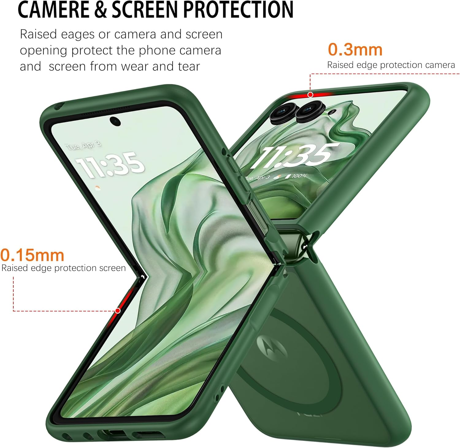 DUEDUE for Motorola Razr plus 2025/2024 Case, Moto Razr 50 Ultra 5G Case Magnetic, Protective Cover Shockproof Phone Case for Motorola Razr+ plus 2025/2024/Moto Razr 50 Ultra 5G 6.9", Green - Clear image number 3