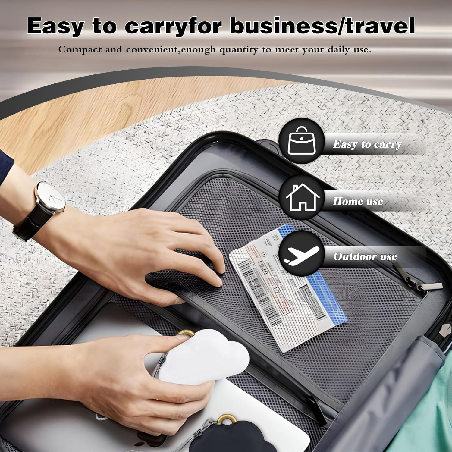 2 Pack Travel Portable Lint Roller with Hand Strap, Reusable Mini Lint Rollers with 6 Refill, Lint Remover for Clothes Bag (Black+White)