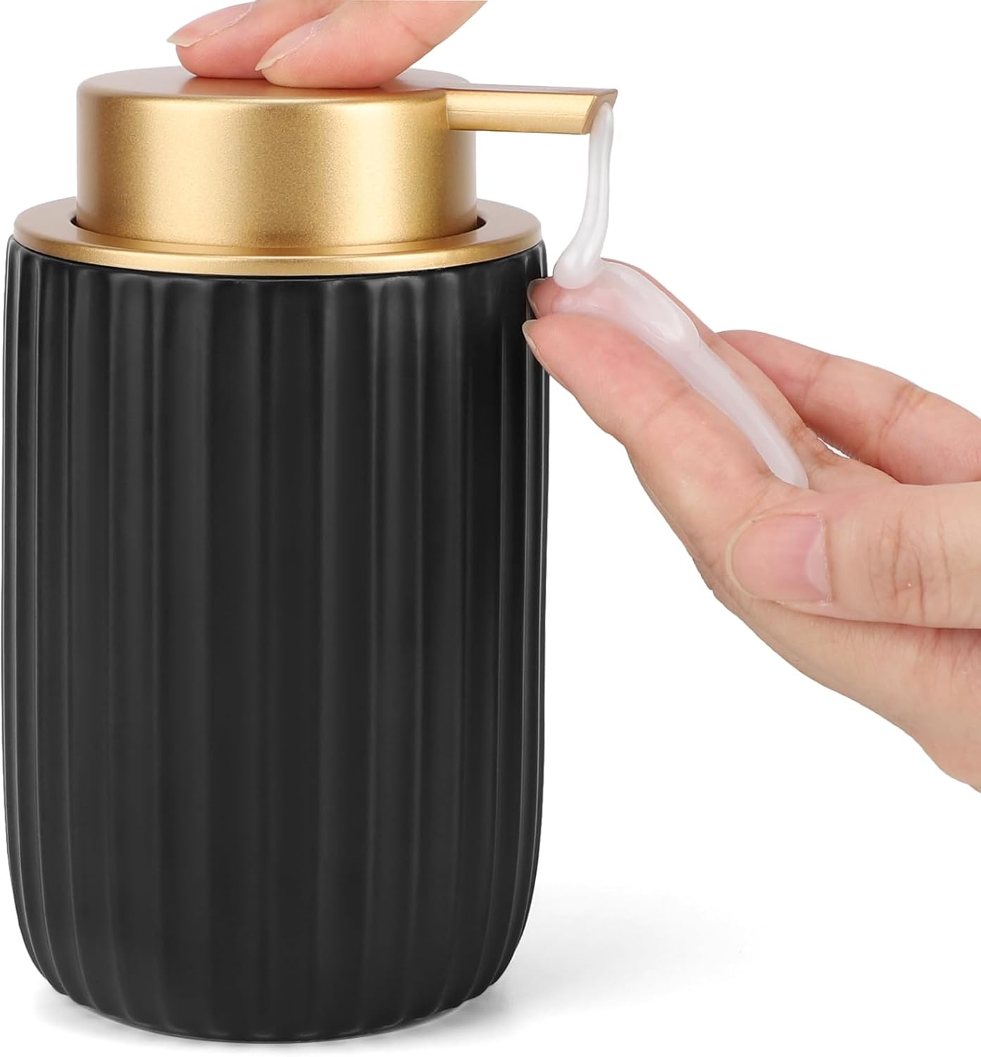 Segbeauty Foaming Soap Dispenser, 320Ml Hand Soap Dispenser Ceramic, Refillable Pump Bottle Dispenser, Foaming Hand Wash Dispenser with Gold Plastic Pump, for Kitchen Decor (White)