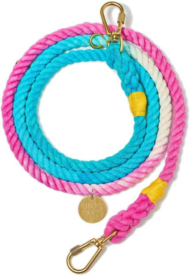 Found My Animal - Teal Ombre Cotton Rope Dog Leash, (Medium) - Heavy Duty Dog Training Leash - Adjustable Solid Brass Lockable Carabineers - Handcrafted Braided Dog Leash Rope - Made in USA