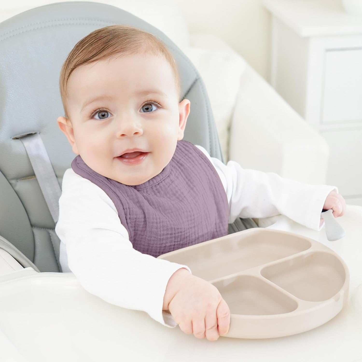 Bearmoss Muslin Baby Drooling Bibs 8 Pack, 100% Cotton Square Adjustable Bandana Bibs for Baby Girls Boys Teething Drool (Summer Berry) image number 5