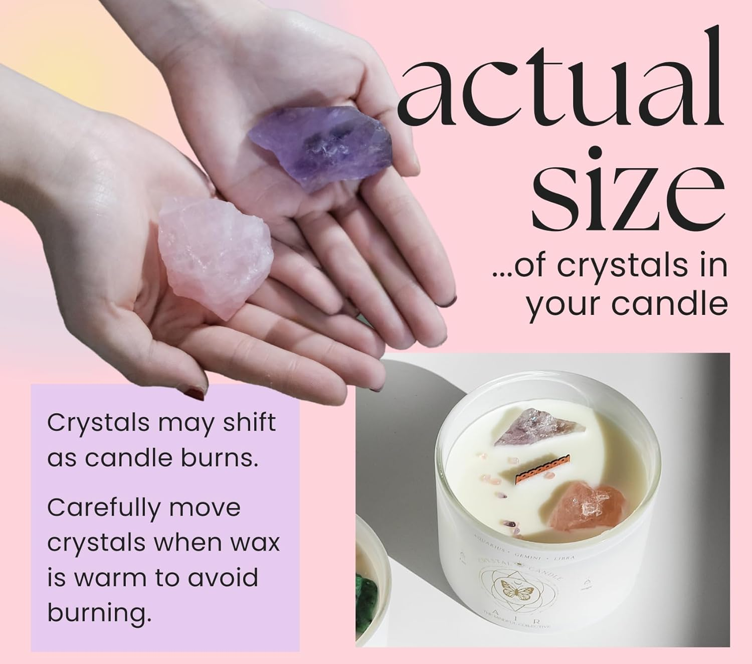 Gemini, Libra, Aquarius Scented Candle Gifts for Women - 340G Wood Wick Candles That Crackle for Home Decor. Birthday Gifts for Women, Zodiac Astrology with Crystals and Healing Stones image number 6