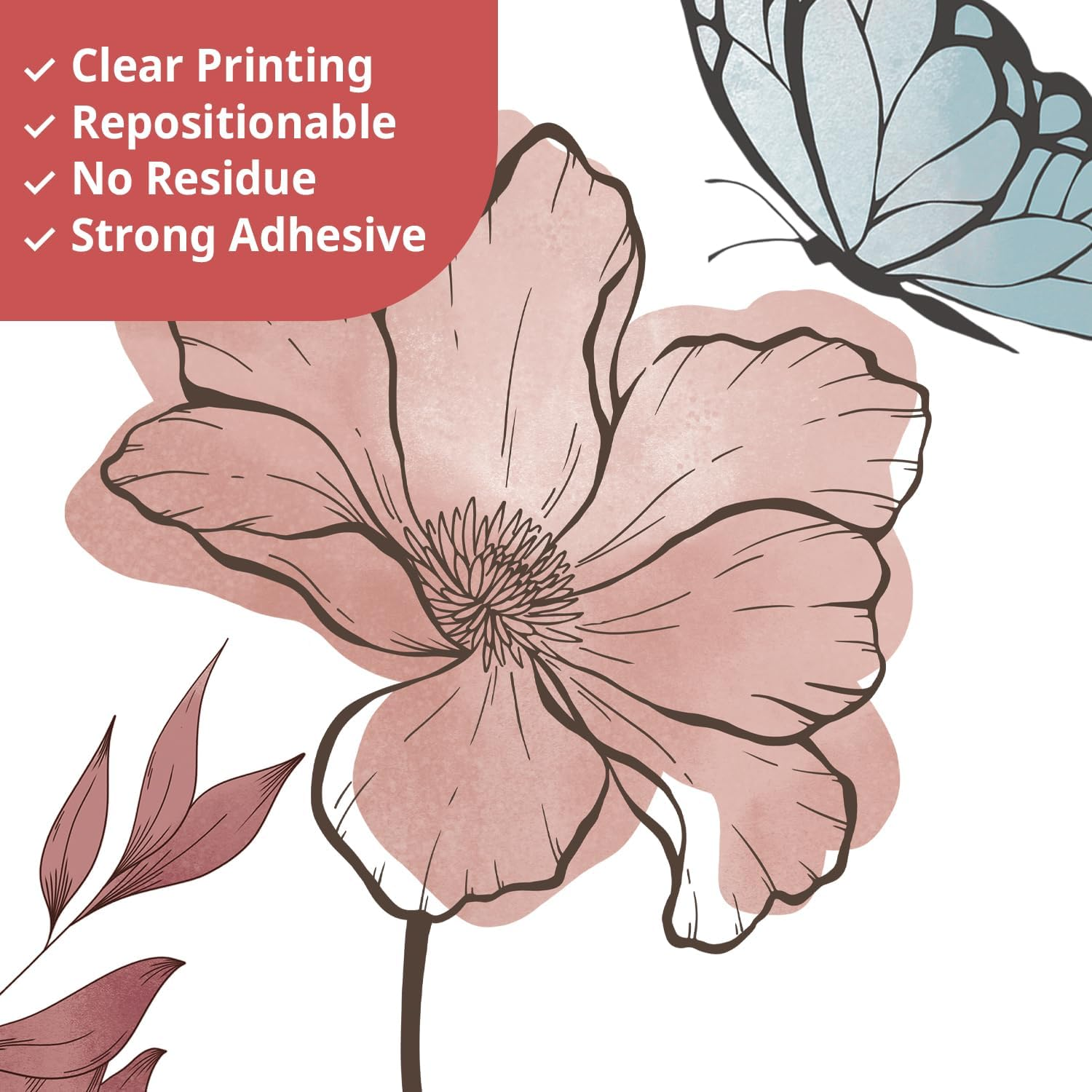 DECOWALL SG2-2420 Boho Flowers Wall Stickers Wildflower Floral Grass Garden Bedroom Living Home DIY Decor Art Colorful Pink Plants Removable Murals Nursery Leaves Leaf Potted Decoration image number 6