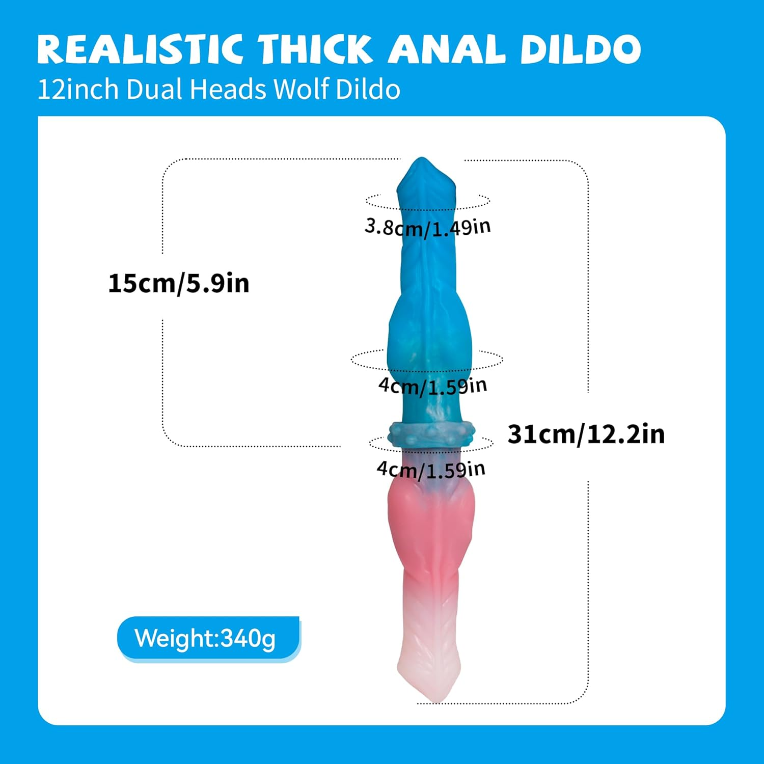 12 Inch Double Ended Realistic Pink Dog Dildo, Long Silicone Dual Dildo Plug Adult Toys for Women Couples and Man image number 6
