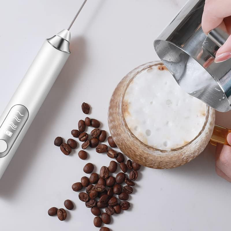 Milk Frother, Rechargeable Handheld Coffee Frother, 3 Gear Adjustable USB Rechargeable Drink Mixer and Blender with 2 Stainless Steel Whisks for Coffee Matcha Latte Cappuccino Hot Chocolate (White) image number 4