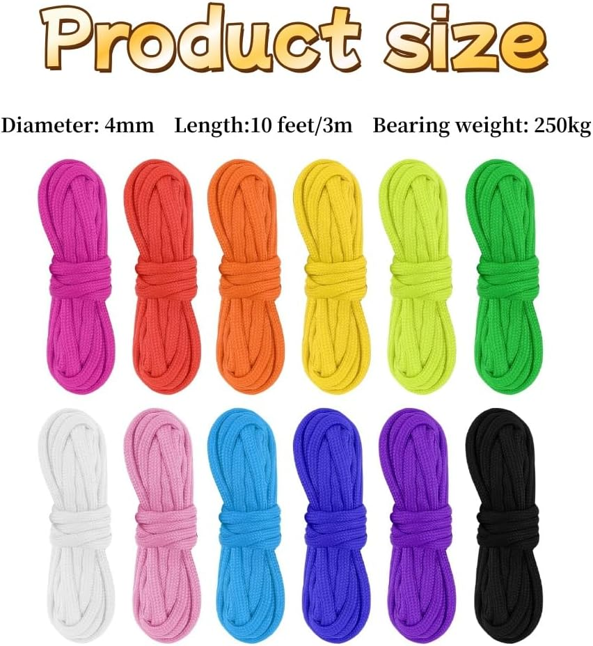 12 Pack 550-10 Feetcolourful Nylon Multifunction Paracord Rope(12 Colors) image number 5