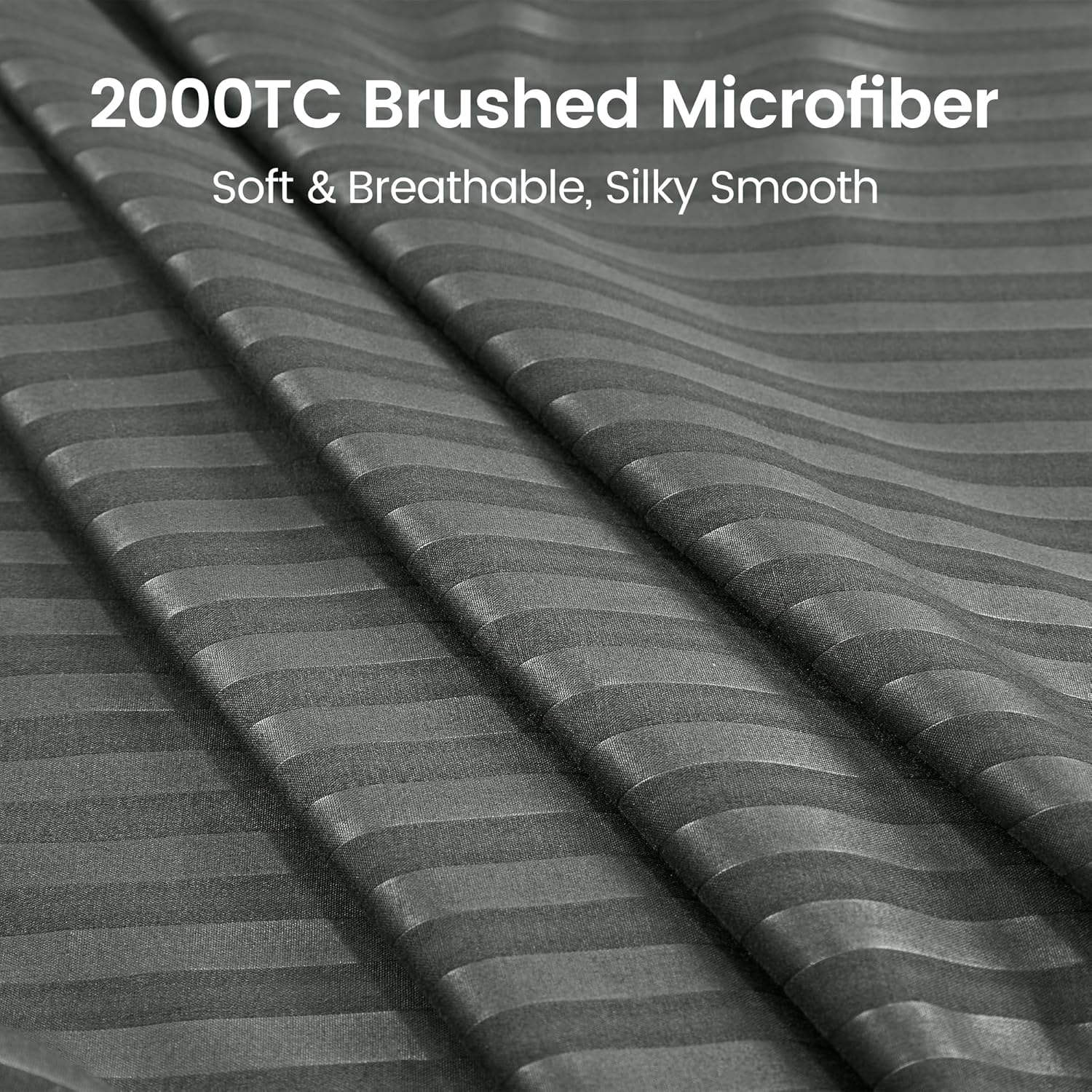 LINENOVA Luxury Stripe Bed Sheet Set King &ndash; 4 Piece Hotel-Quality 2000TC Ultra-Soft Microfibre &ndash; 40Cm Deep Fitted Sheet, Flat Sheet & Pillowcase &ndash; Deep Grey image number 2