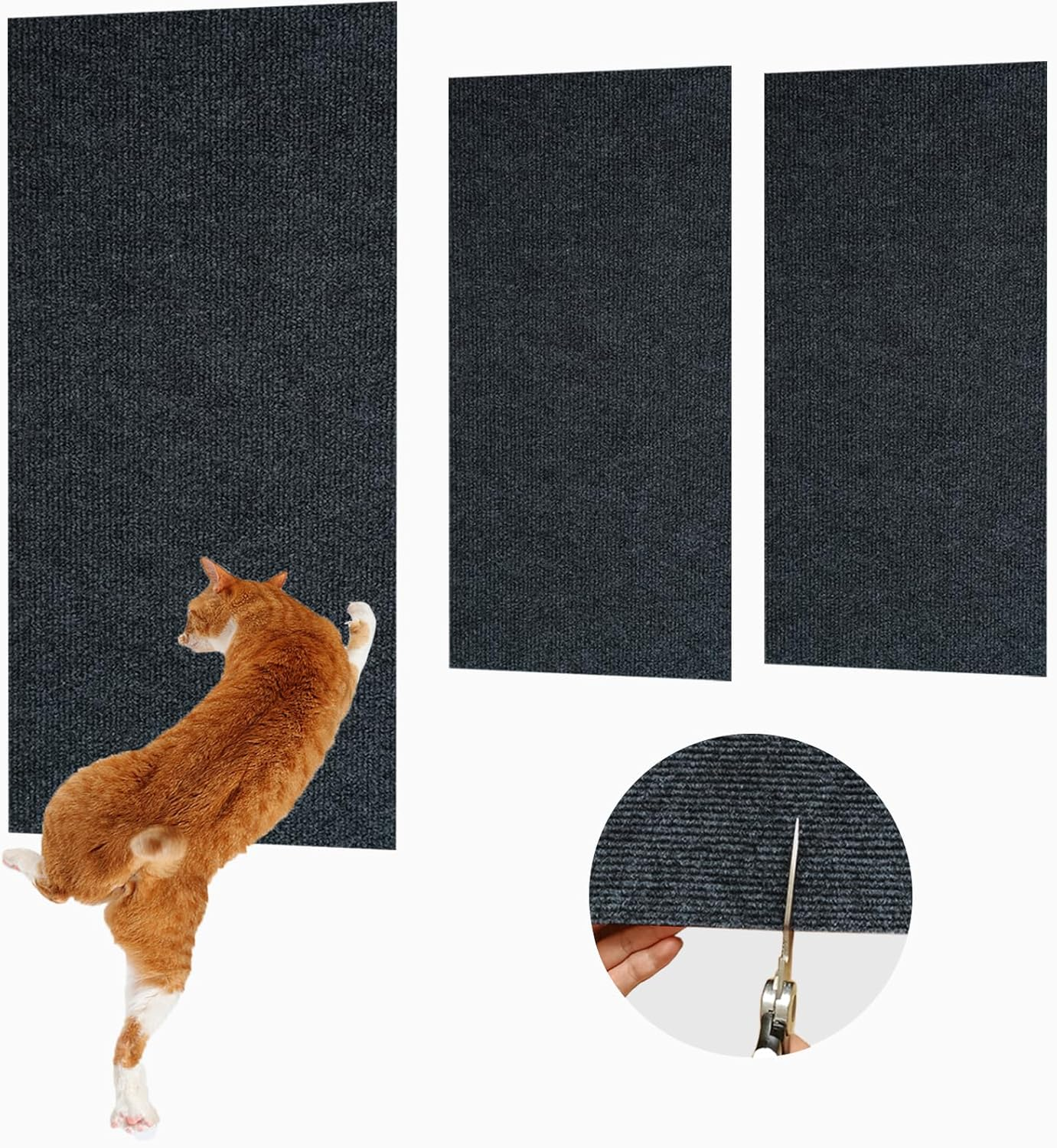 Mooydee 3 Pack Cat Scratch Mats 23.6"X11.8", Trimmable Self-Adhesive Cat Scratching Post Carpet Cat Tree Shelves Replacement Parts Easy Use Cat Scratcher for Couch Furniture DIY Protector- Dark Gray image number 2