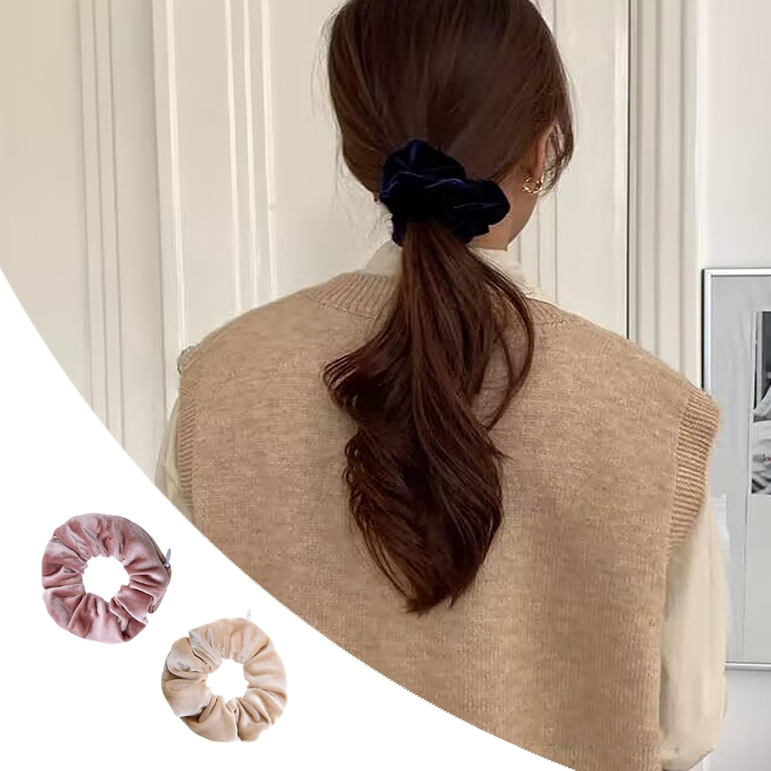 Pack of 4 Hair Bobbles, Hair Scrunchies with Zip, Money Hiding, Travel Gadgets for Women, Can Store Valuables, Scrunchies Secret Compartment (Black, White, Rice Pink) image number 1