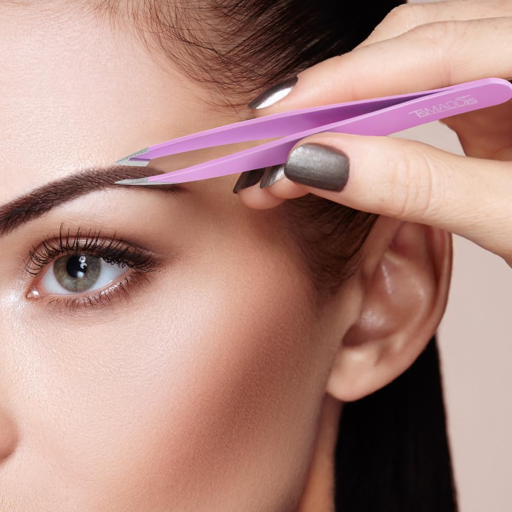 Tsmaddts Tweezers for Women Facial Hair - Precision Tweezers Set with Travel Case - Stainless Steel with Scissor, Mirror