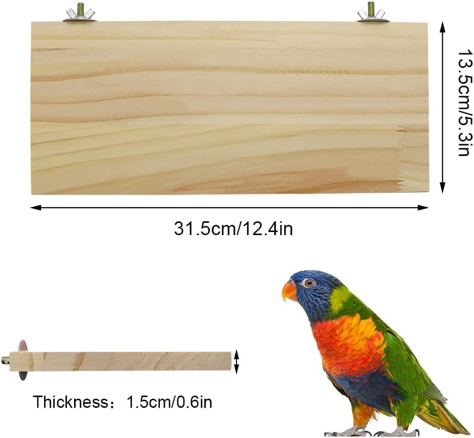 Parrot Bird Wood Perch Stand Platform Rectangle Square Shelf Stand Board for Budgie Parakeet Cockatiel Hamster Gerbil Rat Chinchillas Guinea Pig image number 2