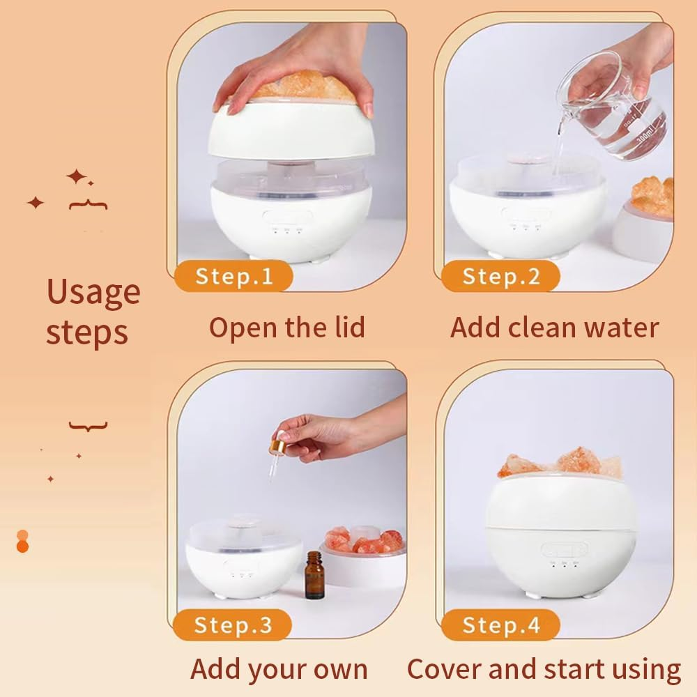 YZYOE Salt Stone Humidifier with LED Ambient Light, Flame Light and Rainbow Gradient USB Aromatherapy Machine, Combination of Bedside Night Light and Humidifier. image number 4