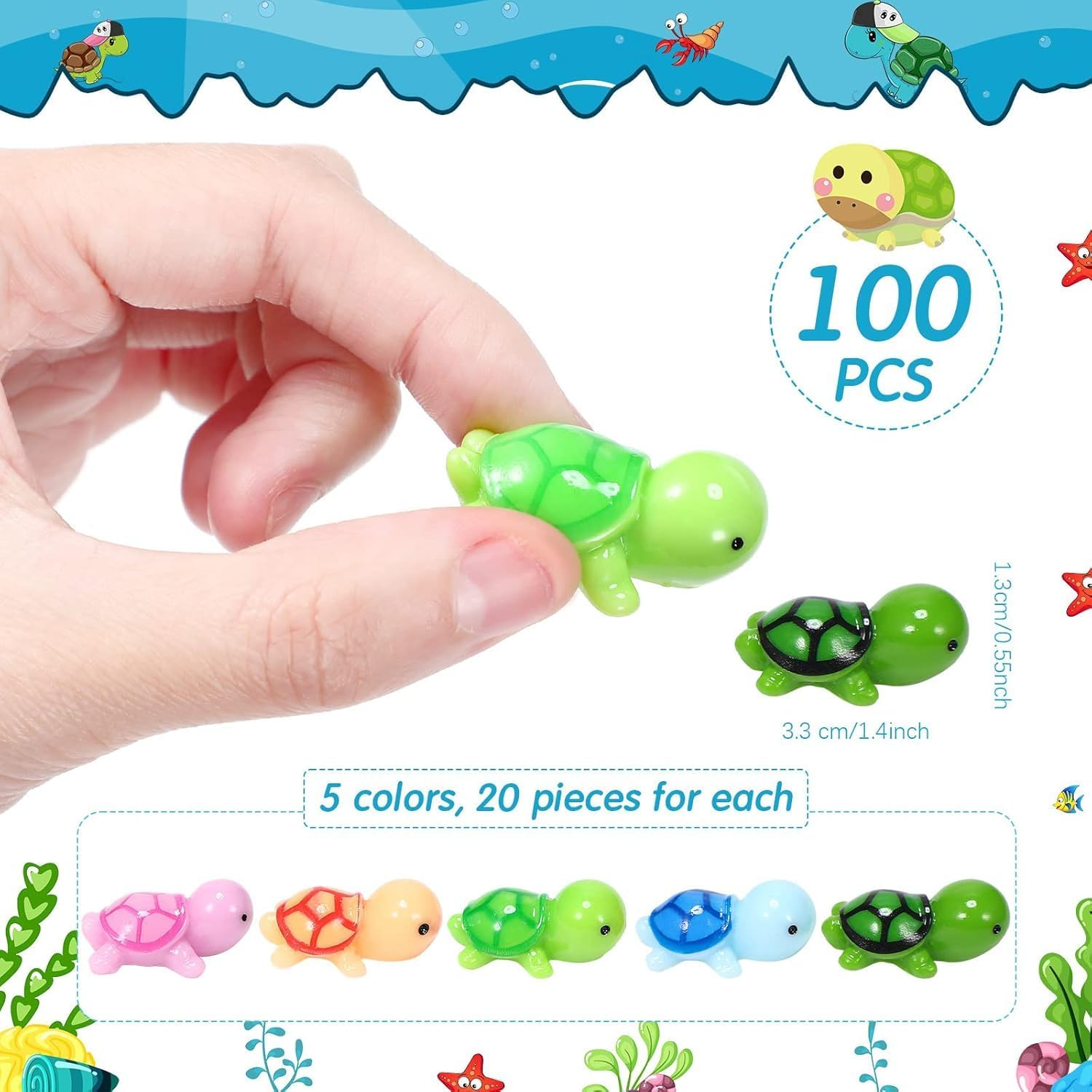 100 Pcs Mini Animals Miniature Resin Figurines in the Mini Animals Garden Miniature Moss Landscape DIY (Turtle) image number 6