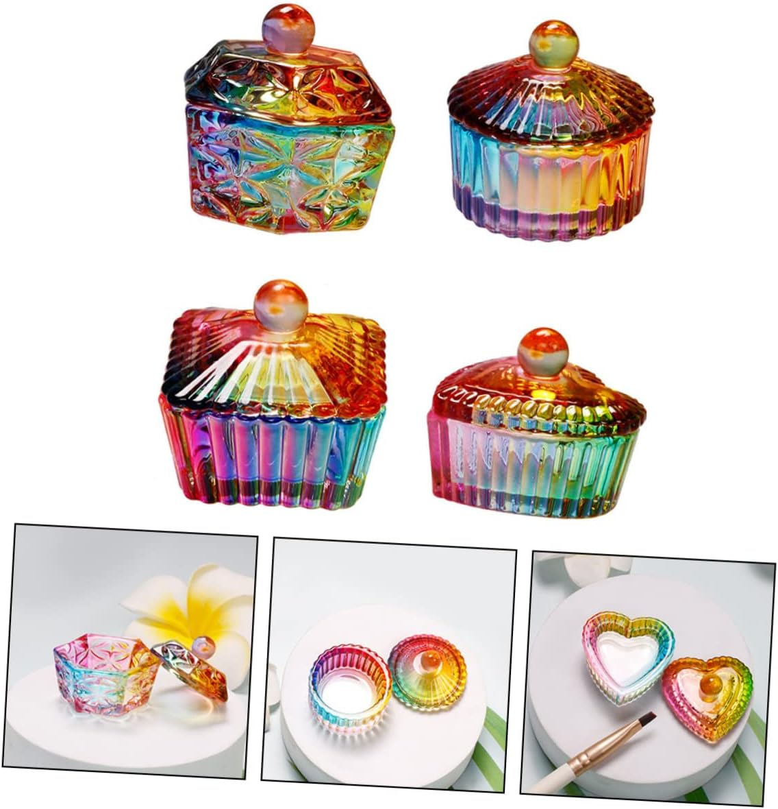 CANIGHT Manicure Cups Glass Dishes Nail Art Nail Grinder Dappen Dish Color Plated Crystal Set image number 4
