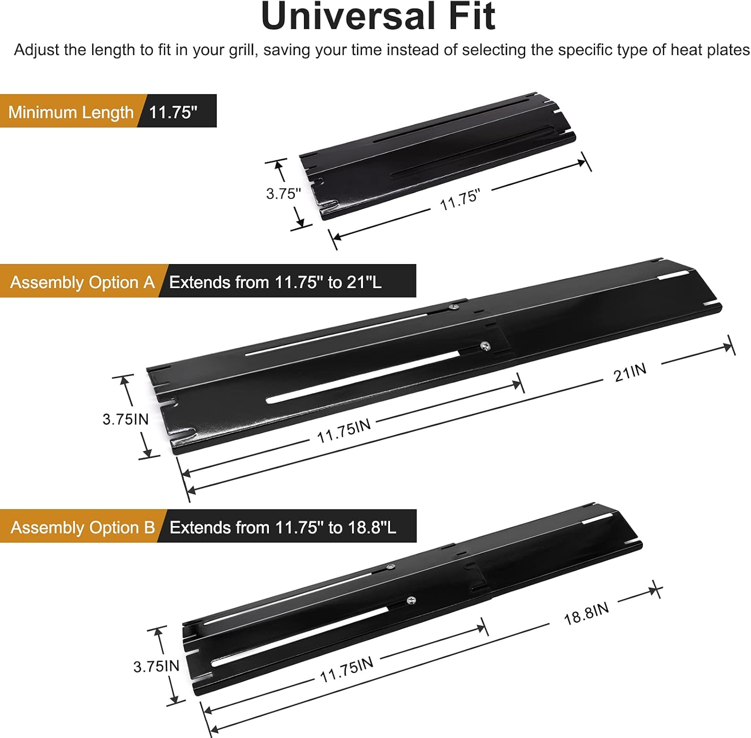 Criditpid Porcelain Steel Universal Heat Tents Replacement for Brinkmann, Charbroil, Nexgrill, Backyard Grill, Set of 3 Adjustable Heat Plate Flame Tamer Burner Cover, Extends from 11.75" up to 21" L image number 3