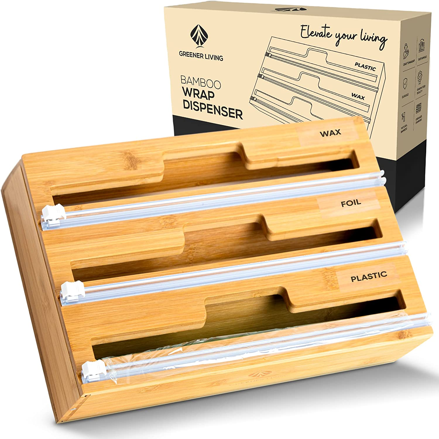 3 in 1 Wrap Dispenser with Cutter &ndash; Glad Wrap and Foil Dispenser Fits 30 Cm Rolls ONLY &ndash; Kitchen Drawer Organiser for Foil and Cling Wrap Compatible with All Brands for Cling Plastic Foil Baking Paper image number 2