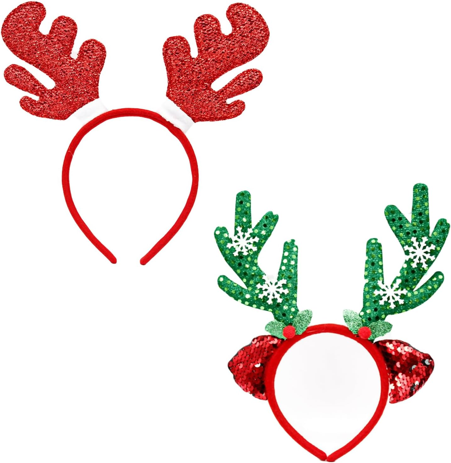 Lopsity 2PCS Christmas Headbands Xmas Headwear Reindeer Antlers Women Headband Christmas Party Costume Headpiece (A) image number 1