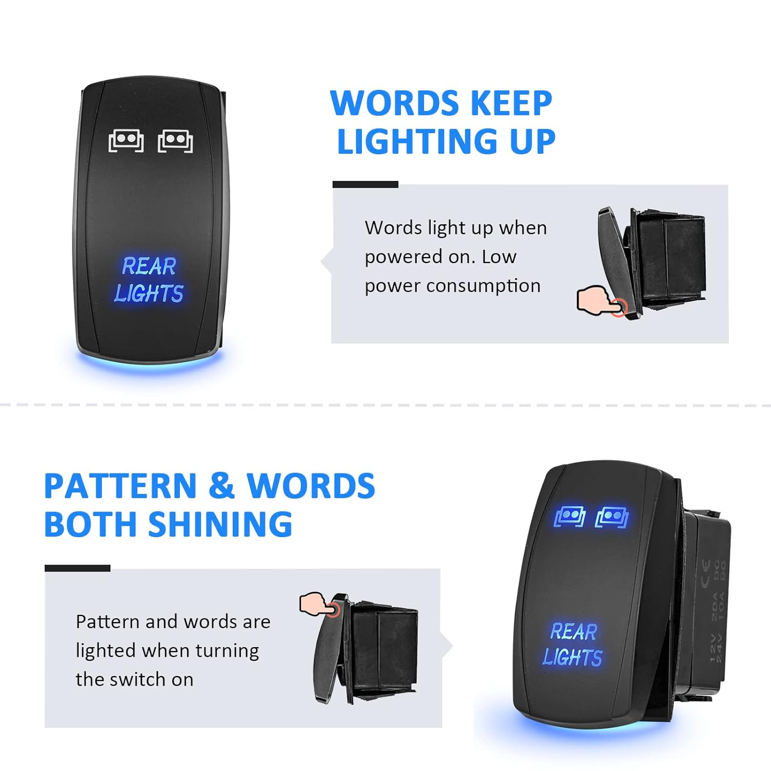 Wsays 12V Plug & Play Rear Lights On/Off Switch 2 Lead Wiring Harness Kit Compatible with Polaris RZR Ranger General 2018-2025 image number 6