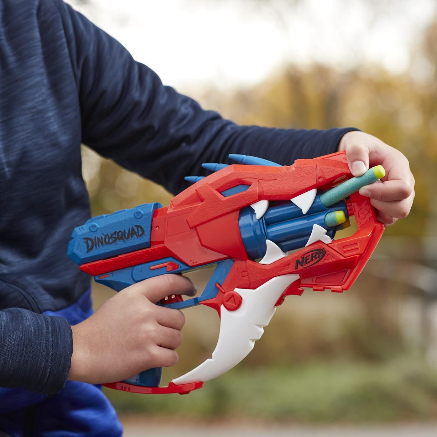 Nerf Dinosquad Raptor-Slash Dart Blaster, 6-Dart Rotating Drum, Slam Fire Action, 6 Official Nerf Elite Darts, Velociraptor Dinosaur Design image number 5