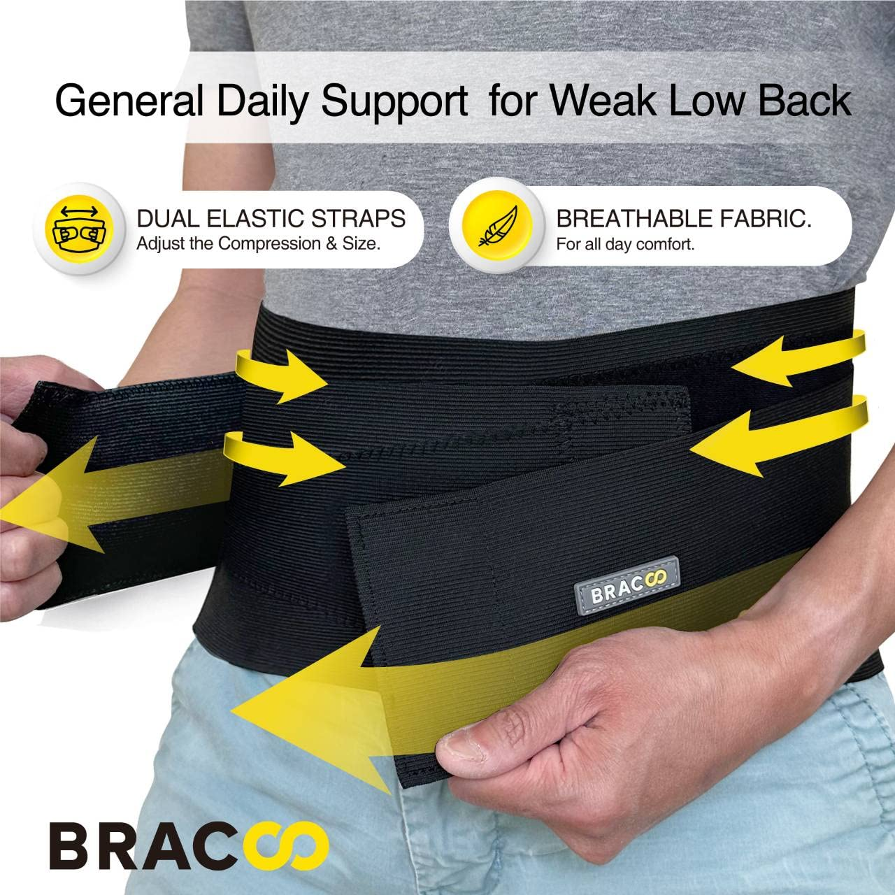 Bracoo Back Brace, Lower Back Support Belt, Lumbar Support for Lower Back Pain Relief, Breathable Lumbar Brace with 4 Stays for Sciatica, Backache, Injury, Gym, Sport, Work, BS33 image number 1