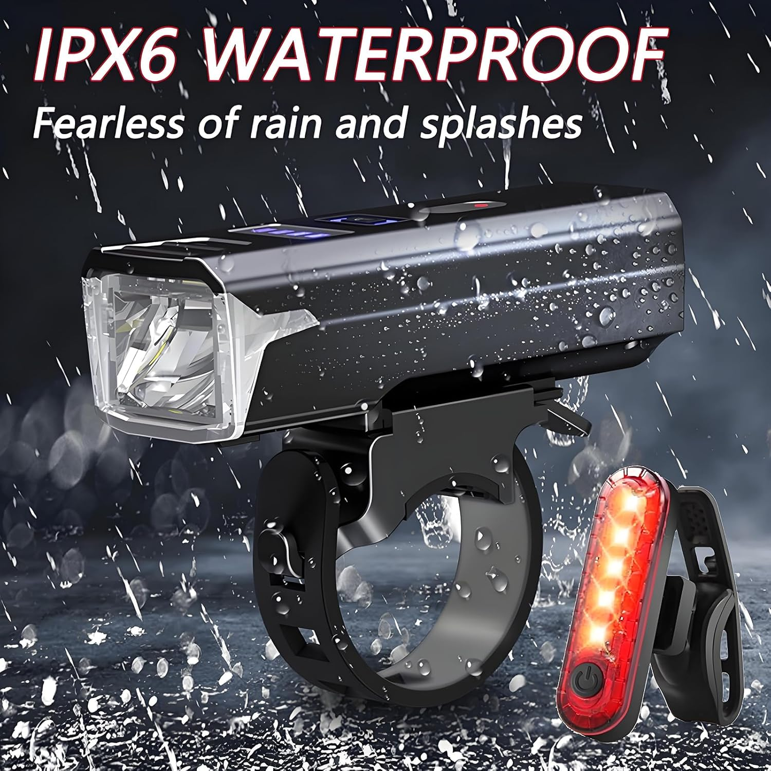 Anberyoo Bike Lights Front and Back, IPX6 Waterproof USB Rechargeable Bicycle Lights with Daylight Sensor, Battery Display, 4 Modes Super Bright 1200 Lumens LED Bike Light for Night Riding image number 2