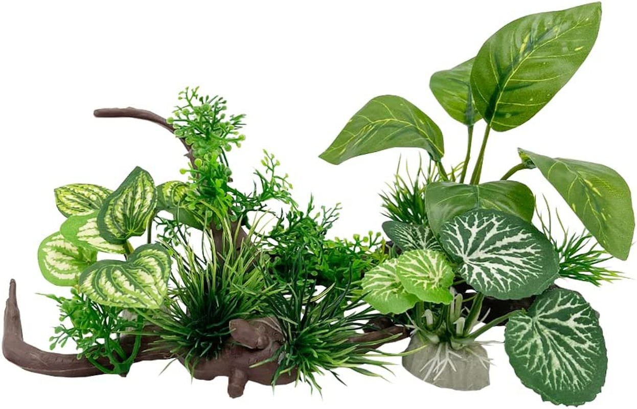 Aquarium Plants Fish Tank Decorations Composite Plastic Artificial Plant Goldfish Waterscape Fish Hides Plastic Driftwood Silk Leaf Set (Type-A) image number 5