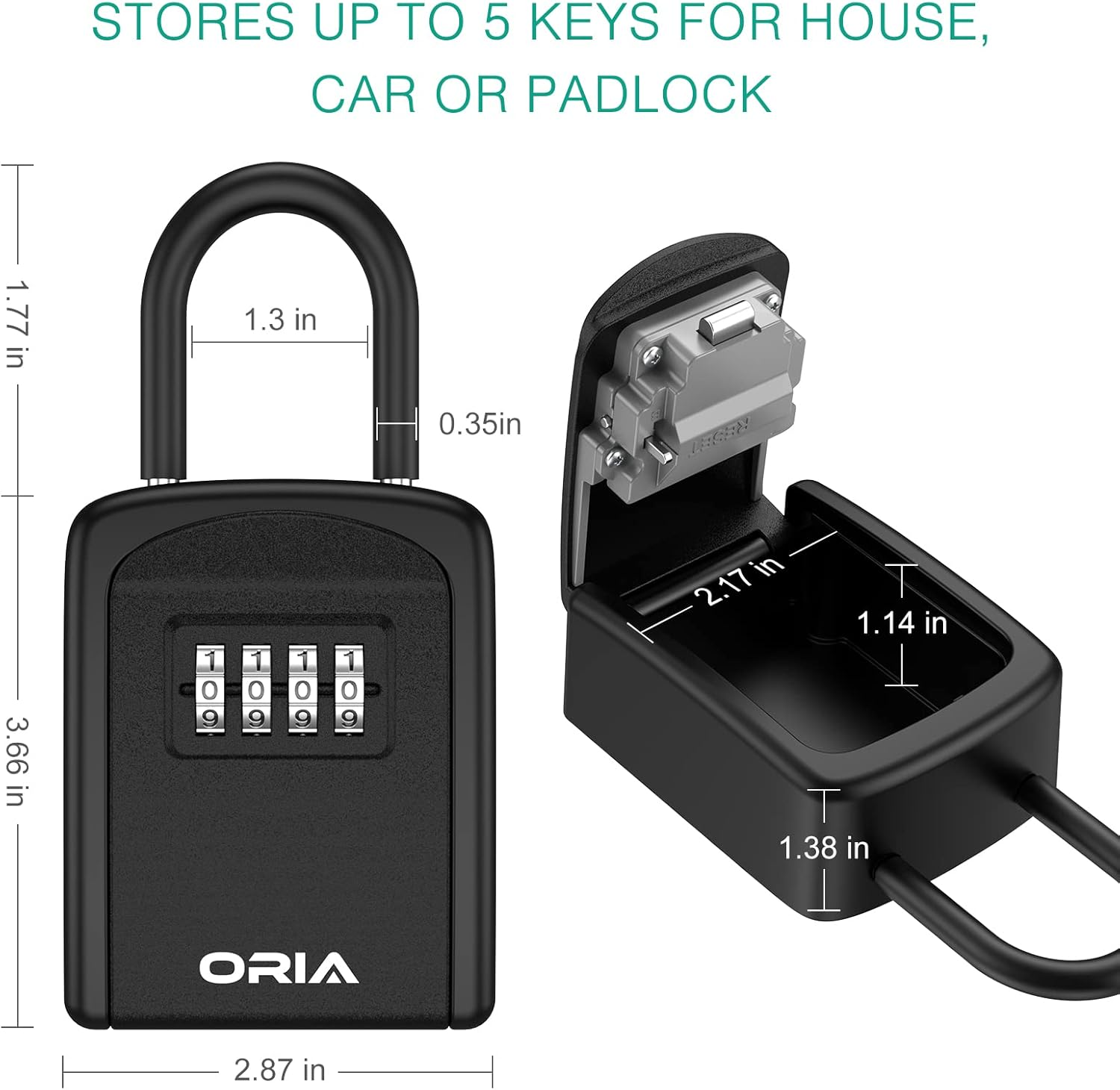 ORIA Key Lock Box, Key Safe Lock Box with Removable Shackle, 4-Digit Combination Lock Box, Resettable Code Key Storage, Weatherproof Lockbox for Home, Office, Garage, Indoor & Outdoor &ndash;Black image number 6