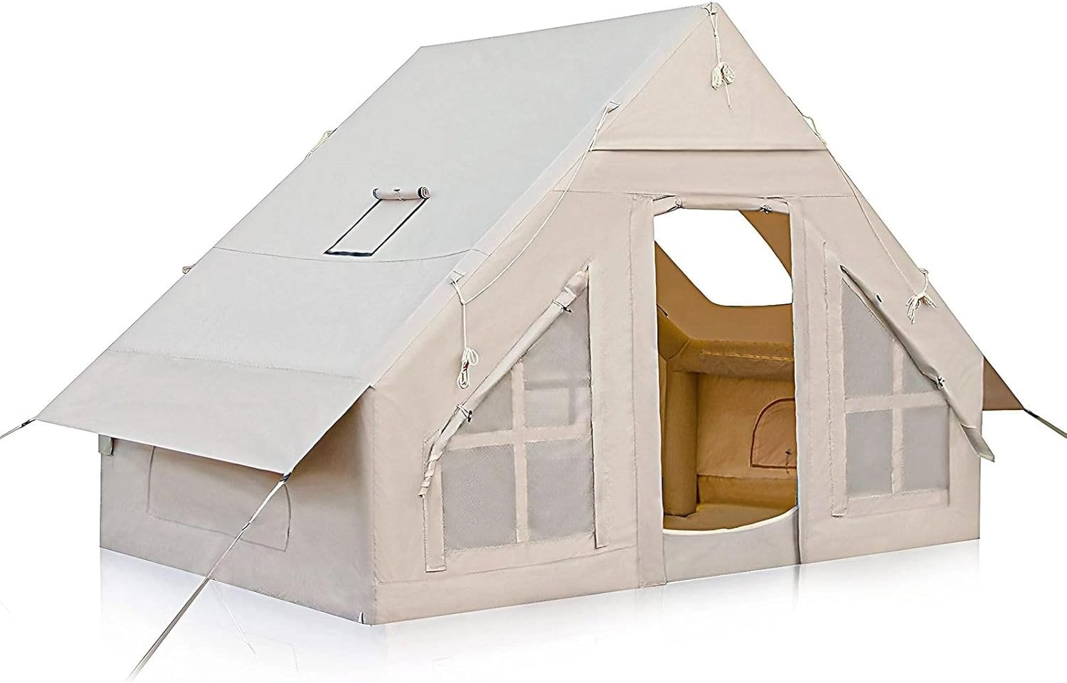 Inflatable Camping Tents with Pump, Air Glamping Tents, Easy Setup Waterproof and Windproof Blow up Tent, 4 Seasons Oxford Cabin Tent with Mesh & Chimney Window. image number 3