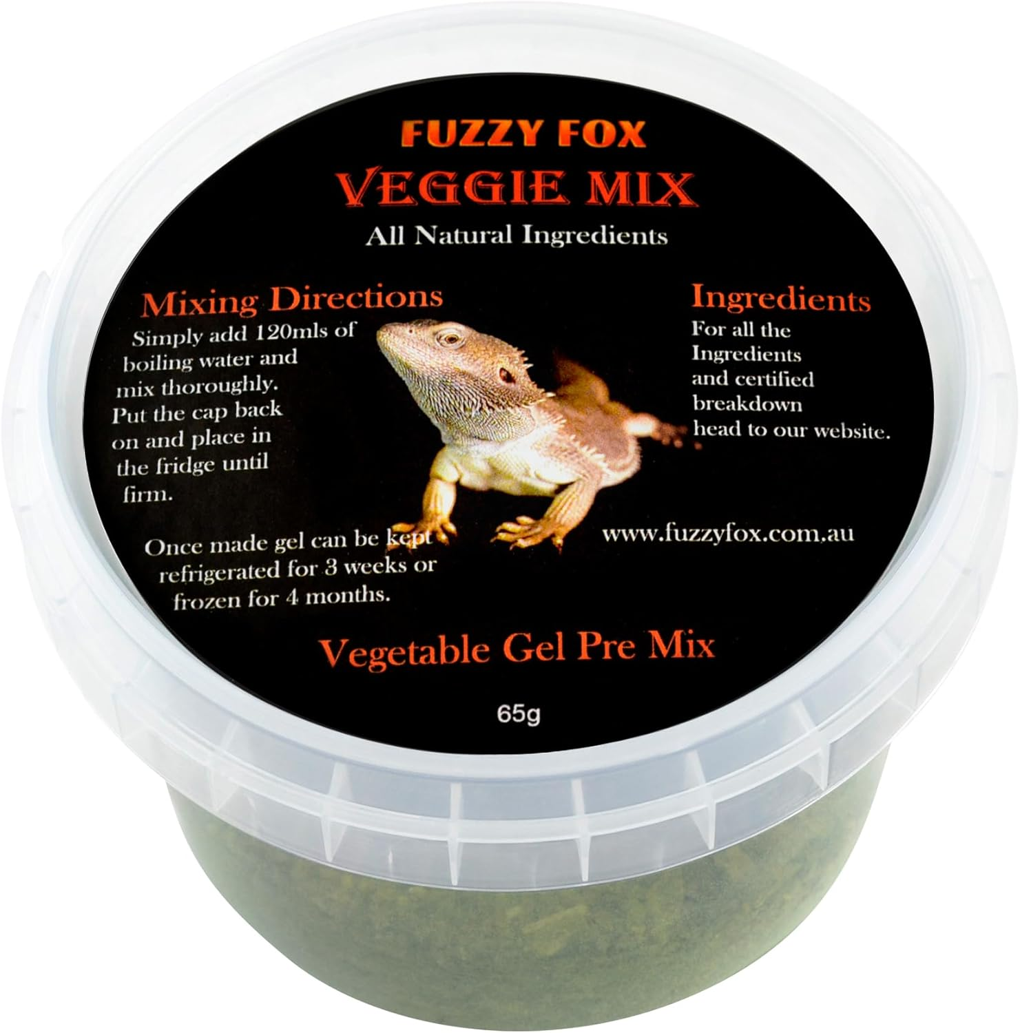 Fuzzy Fox Veggie Mix, Vegetable Gel Premix Reptile Food with All-Natural Ingredients, Reptile Food with Balanced Vitamins and Minerals, 65G image number 6