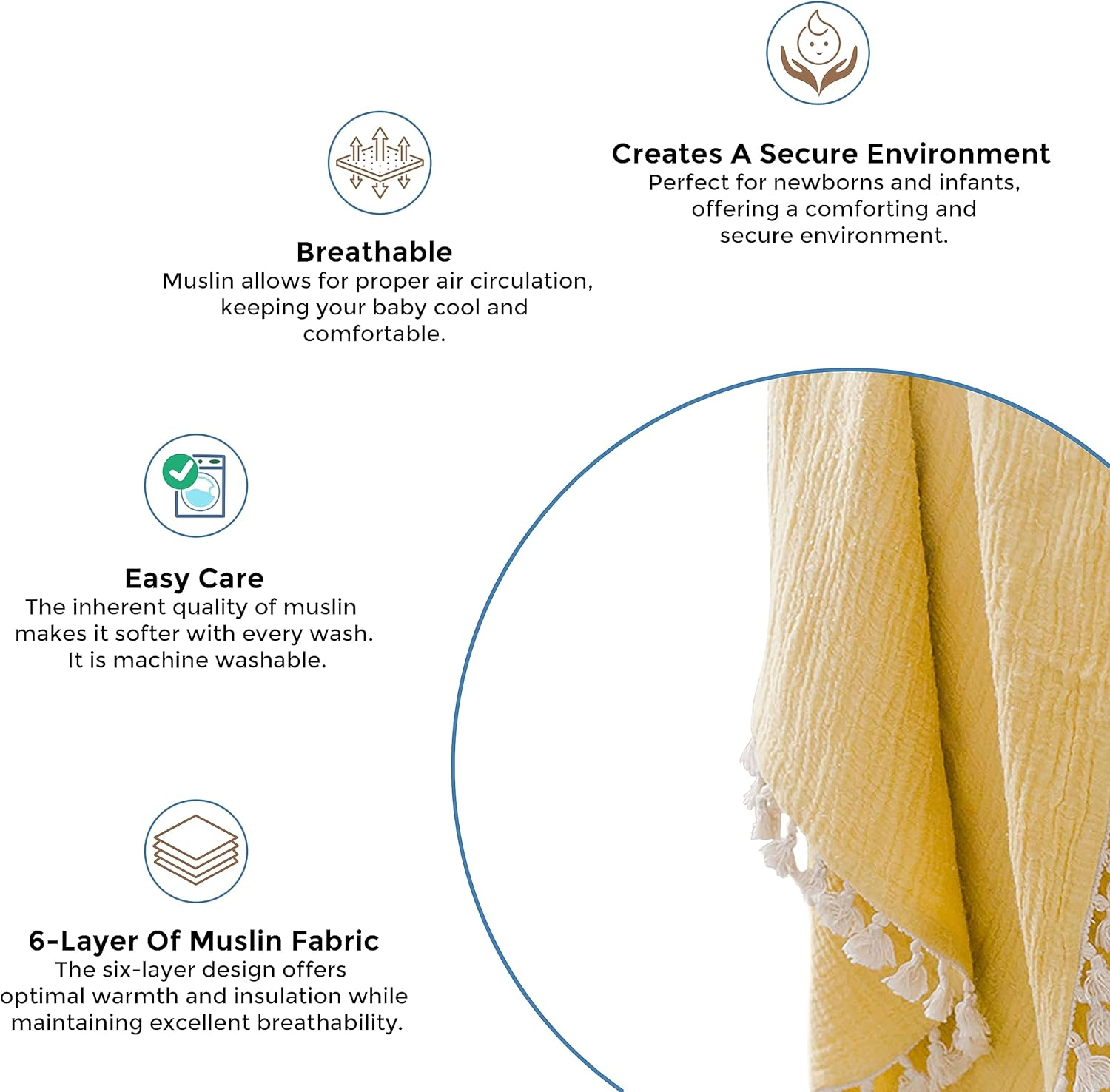 Crane Baby Muslin Swaddle Blanket, Soft Cotton Lightweight Nursery and Stroller Blanket for Baby Boys & Girls, Ochre Yellow, 30" X 40" image number 1