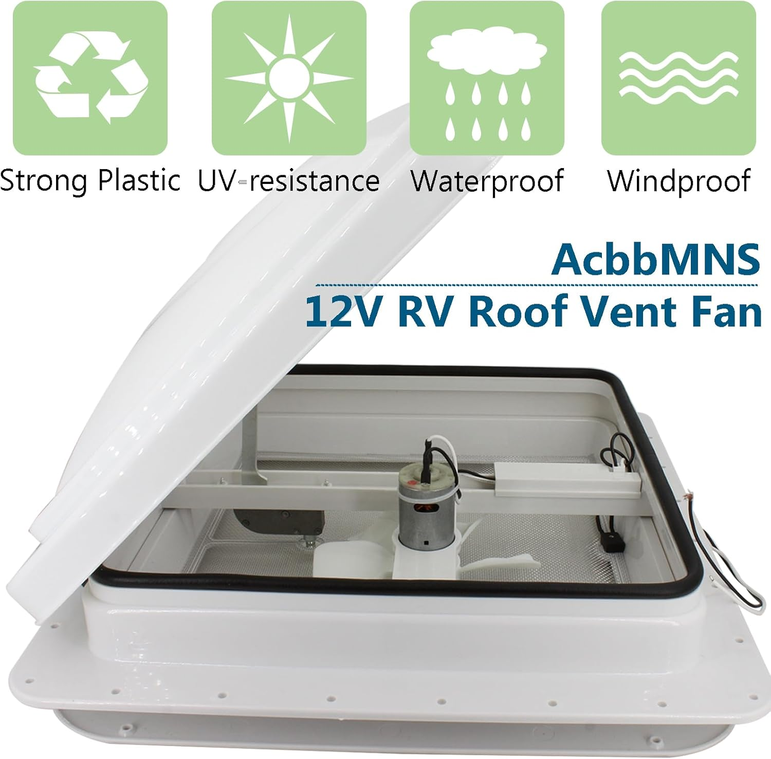 Acbbmns 14 Inch RV Roof Vent Fan 12V Hatch Air Exhaust Fan, Roofs Air Ventilation Fan for Camper, Trailer, Caravan, Motorhome, White image number 6