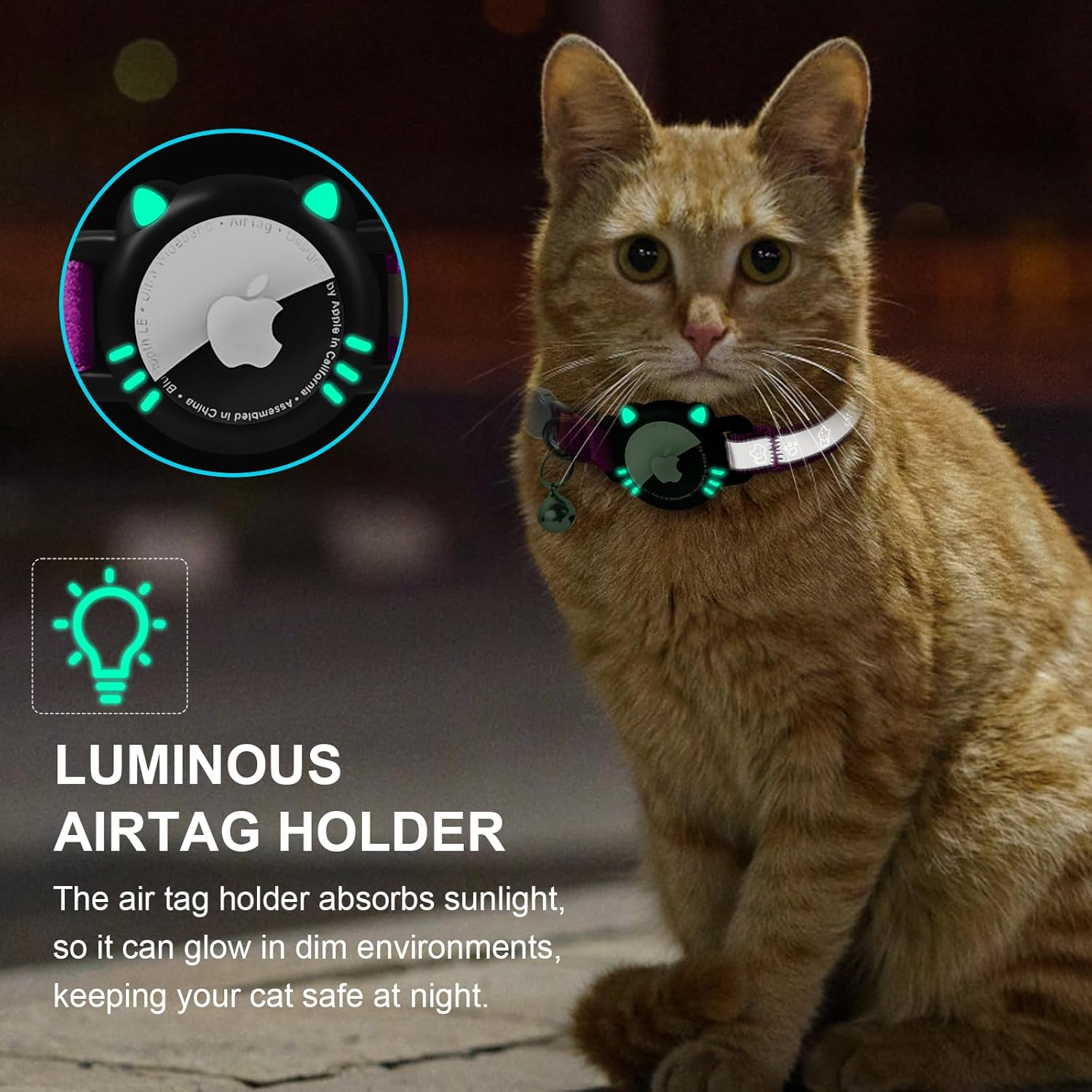 Agoumlux Airtag Cat Collar, Airtag Compatible, Reflective with Safety Clasp, Bell, Purple, S (23-33 Cm) image number 5