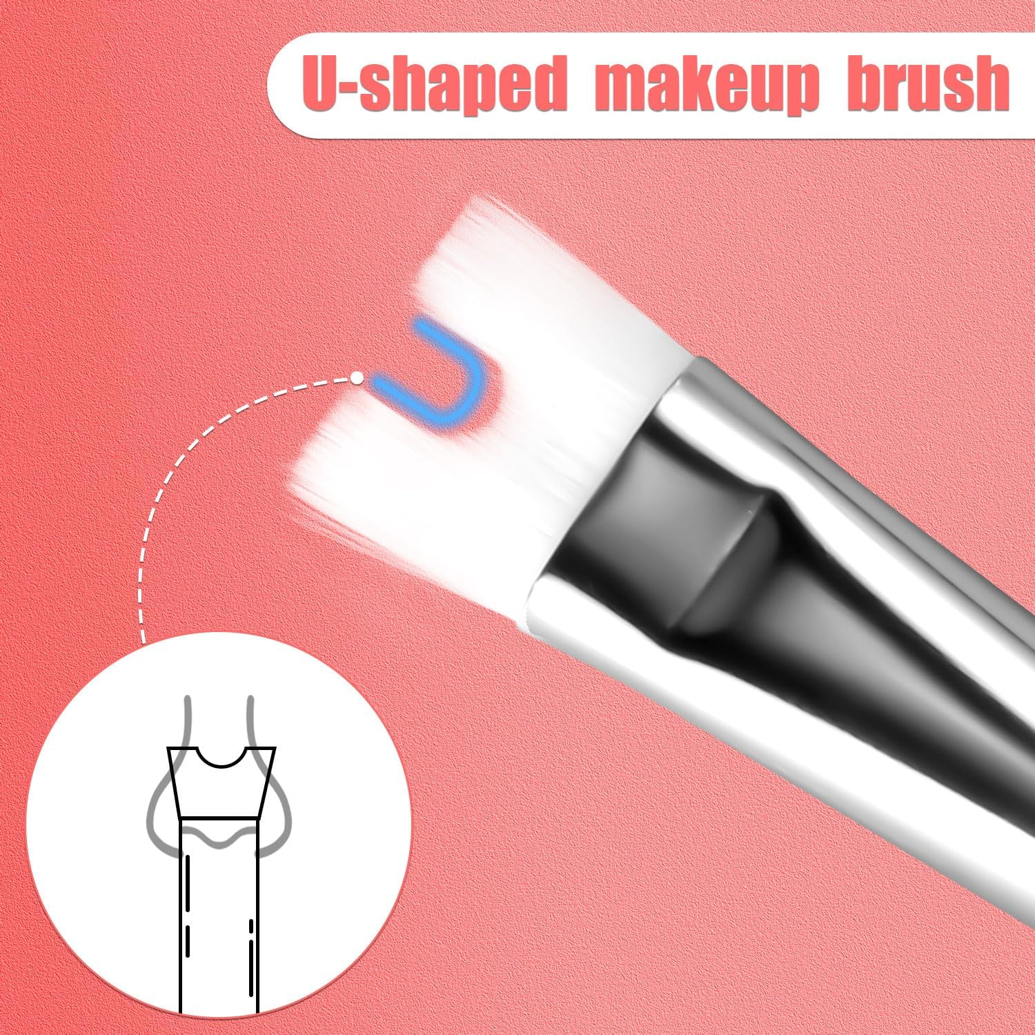 NQEUEPN U Shaped Dual End Nose Contour Brush, Synthetic Fibers, White, for Contour, for Face Blending image number 4