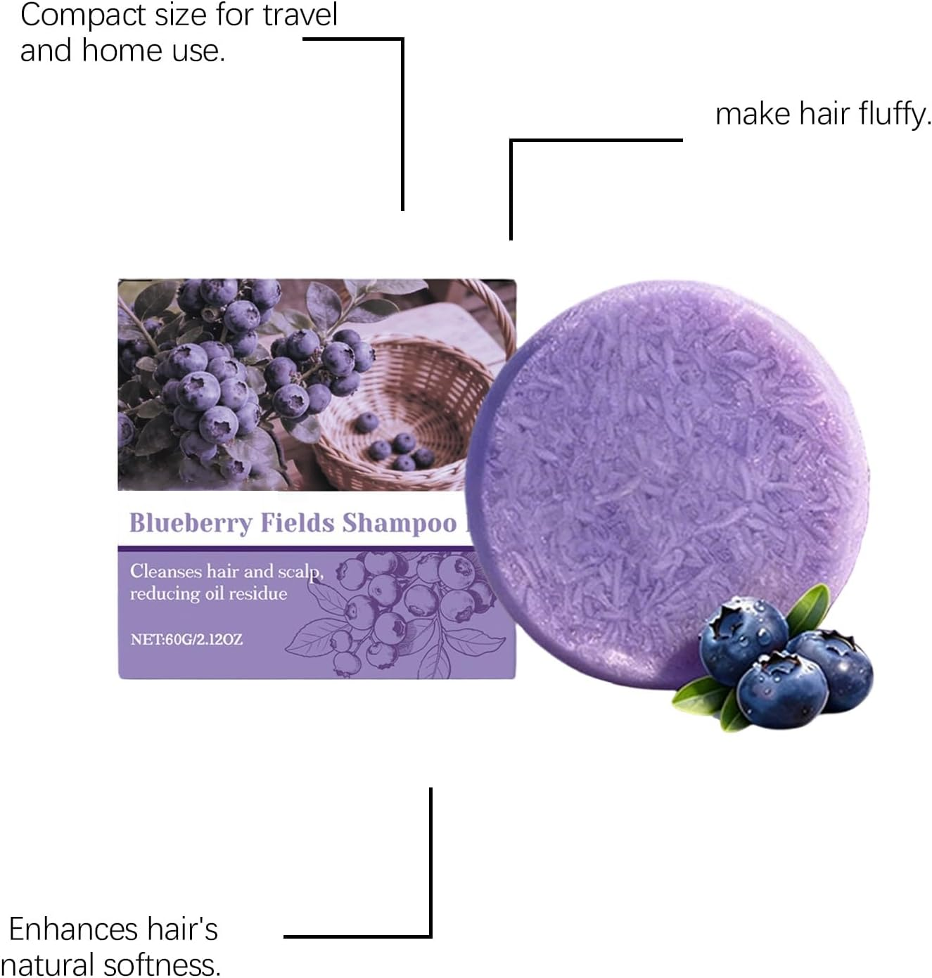 Blueberry Fields Shampoo & Conditioner Solid Bar Bundle for Hair Loss Reduction & Scalp Care | Natural Blueberry Extract, Shea Butter, Orange Oil | Lasts 75-90 Washes, Reduces Breakage & Frizz (2) image number 3