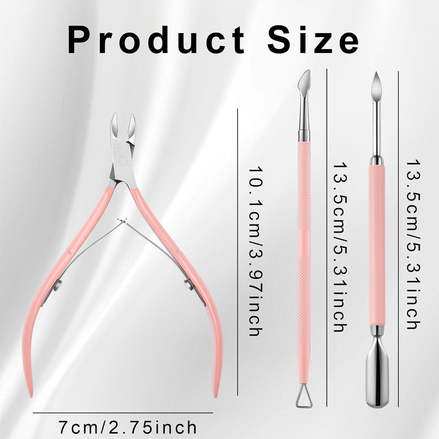 Cuticle Trimmer with Cuticle Pusher and Cutter - 3 PCS Pink Professional Pedicure Manicure Tools with Stainless Steel Dual End Pusher, Nail Scraper for Fingernails Toenails image number 3
