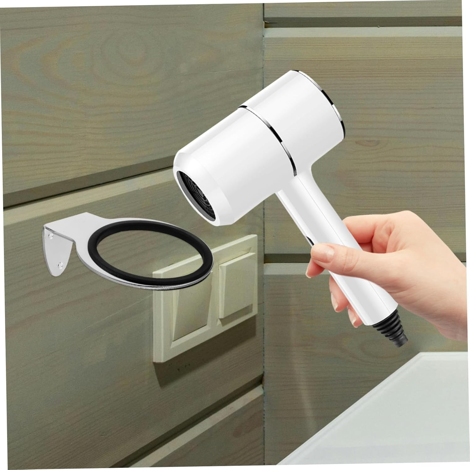 Beatifufu Elegant Look Wall-Mounted Hair Dryer Holder Stable and Heavy Duty Creative Pre-Drilled Design Space-Saving for Bathroom or Bedroom image number 3